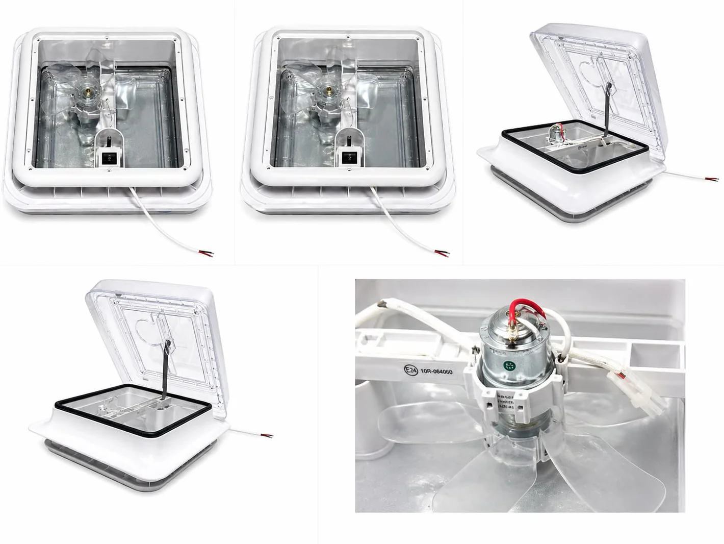 Claraboya Camper XENPER 28x28 cm Transparente con Ventilador 12V y Mosquitera | Medida Exterior 36x36 cm | Extractor Techo Autocaravana Furgoneta | Homologación CE y 10R