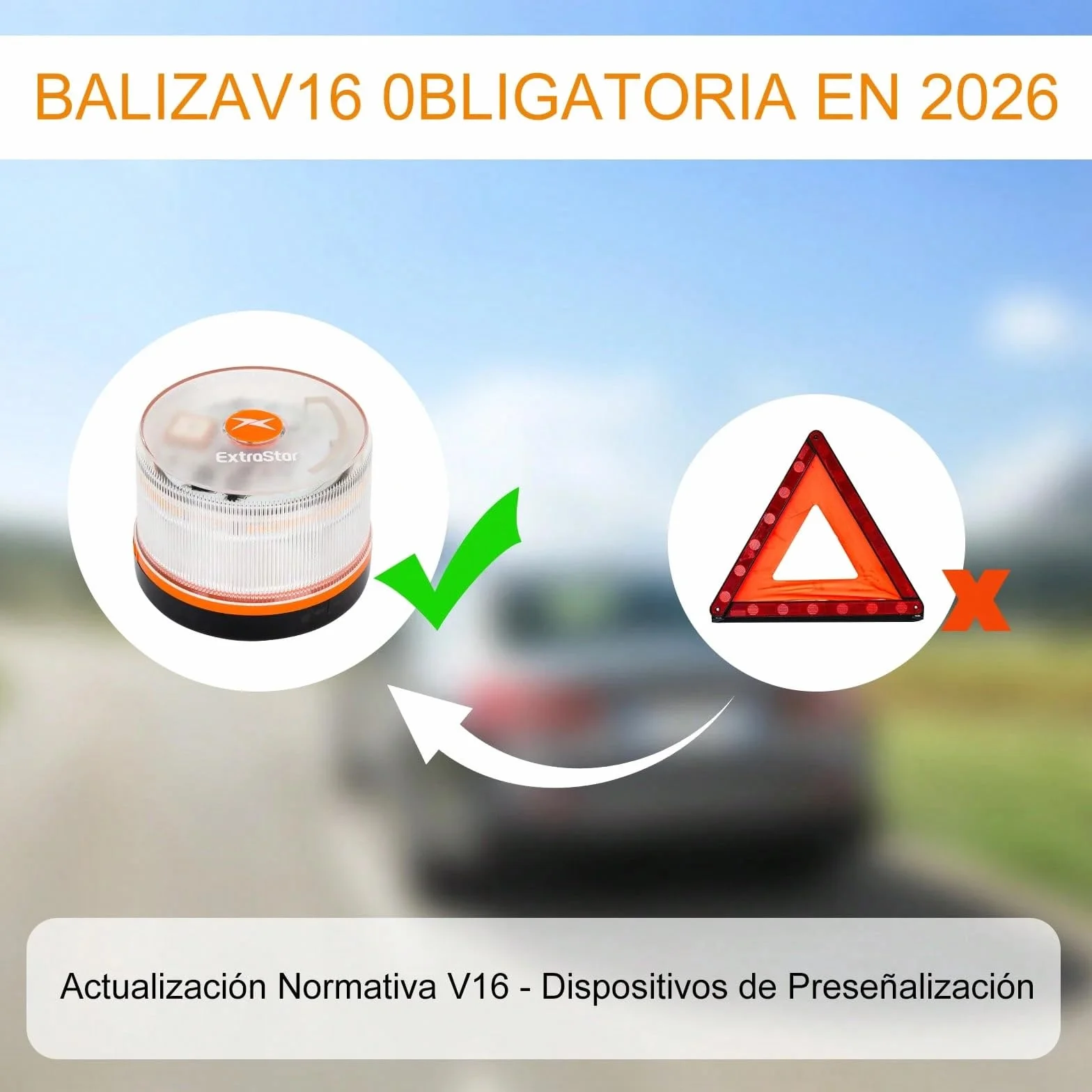 HIBRON EXTRASTAR Baliza V16 Homologada DGT con Geolocalización, Conectada 3.0, Datos hasta 12/2038