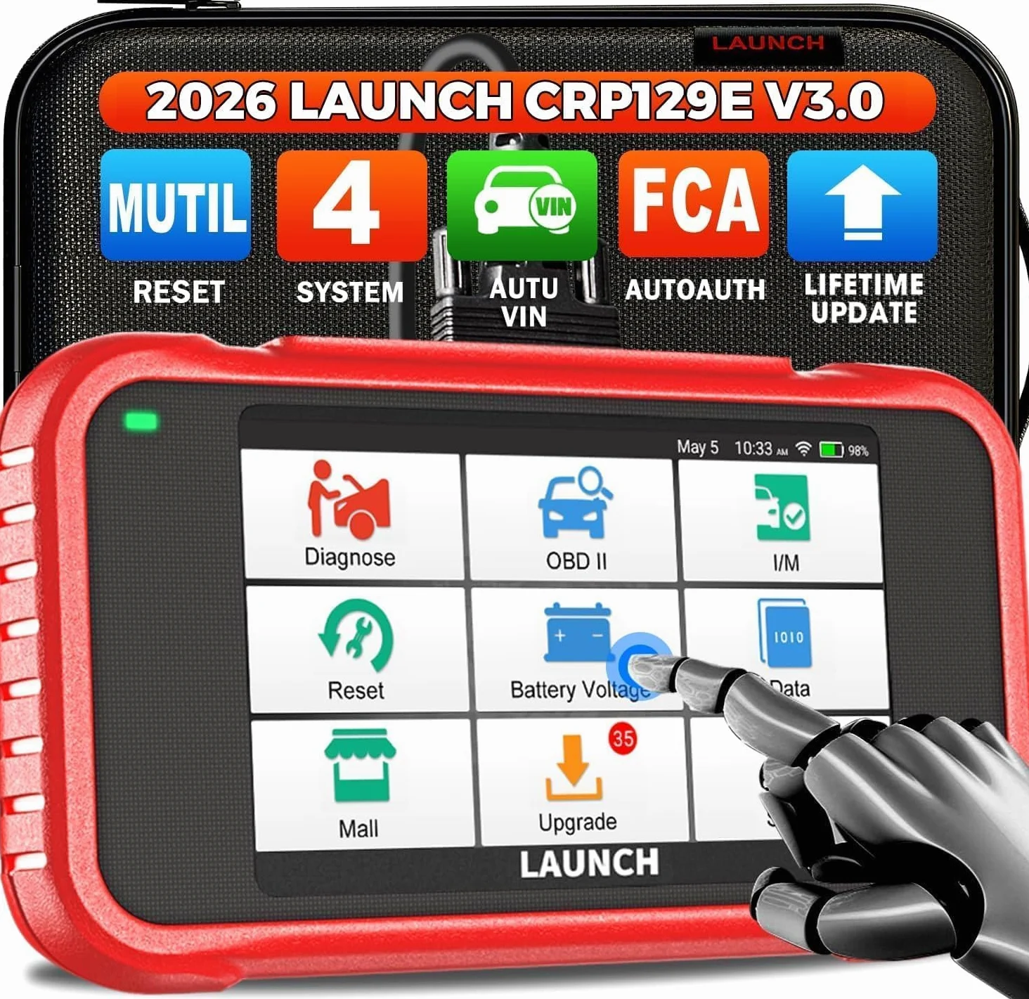 LAUNCH CRP129E V3.0 OBD2 Maquina de Diagnosis Multimarca de Motor ABS SRS AT y 12 Reinicio Reset de Aceite FAP TPMS EPB SAS Injector Coding BMS Actualización de por Vida