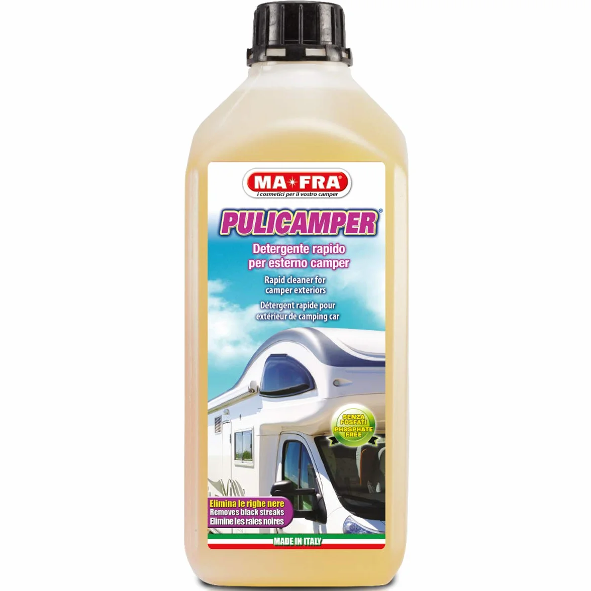 Mafra, Limpiador de Autocaravanas, Ideal para Limpiar el Exterior de una Autocaravana, Elimina Manchas Negras, Smog, Gasoil y Mosquitos, Suave con Las Superficies, Formato de 2 litros