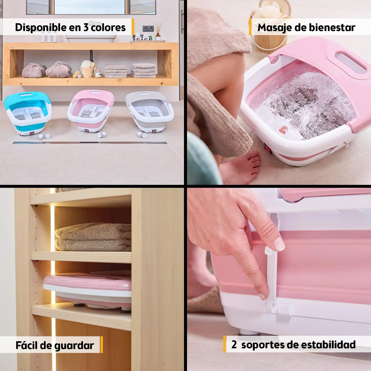 TZS First Austria Hidromasajeador plantar plegable 450W 3 accesorios 8 rodillos de masaje Pediluvio eléctrico vibración burbujas infrarrojos calefacción