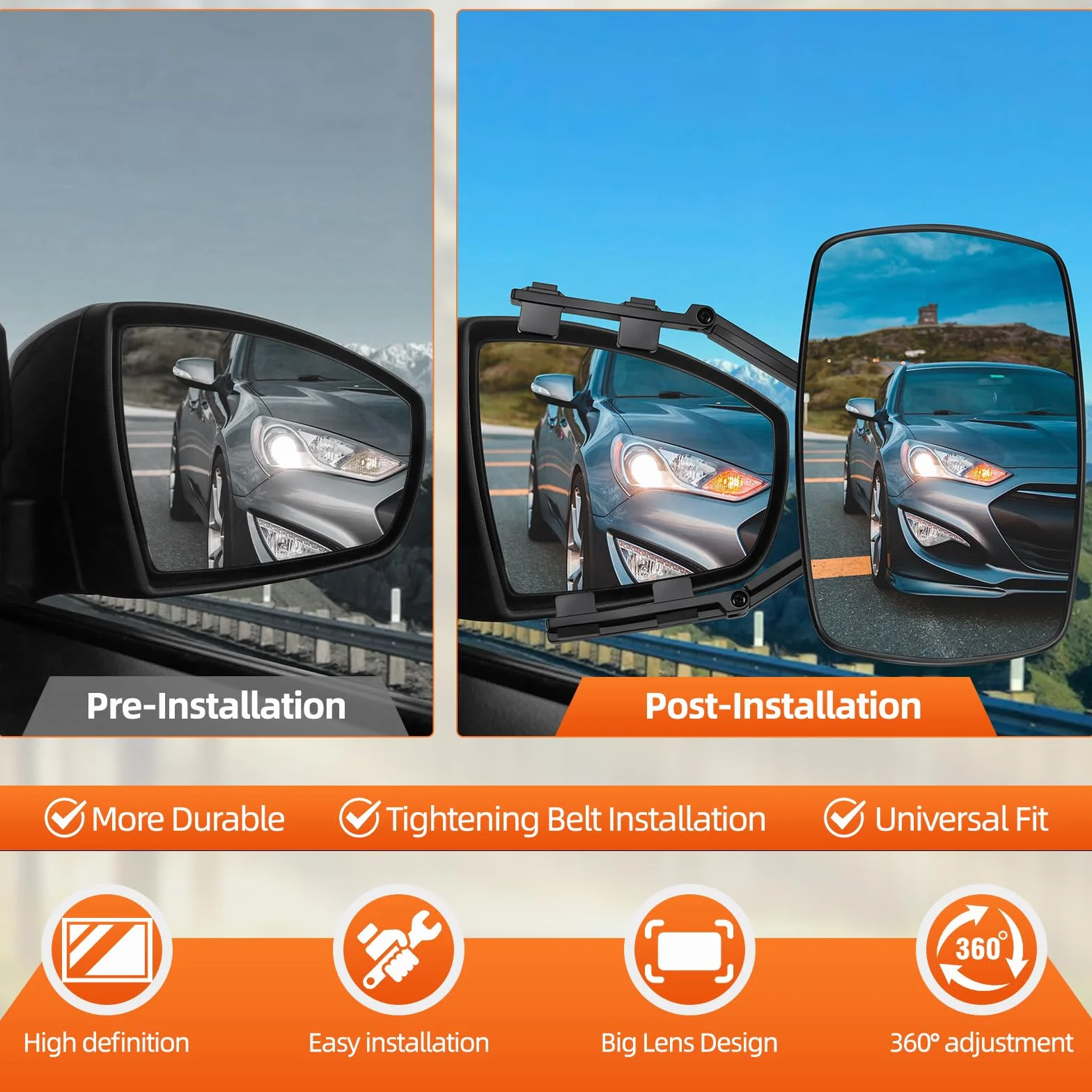 KAOLALI Espejos Caravana Coche, Retrovisores Caravana, 2Pcs Espejos de Remolque Towing, Espejo Retrovisor de Extensión, para Remolque Furgoneta Camion Universal