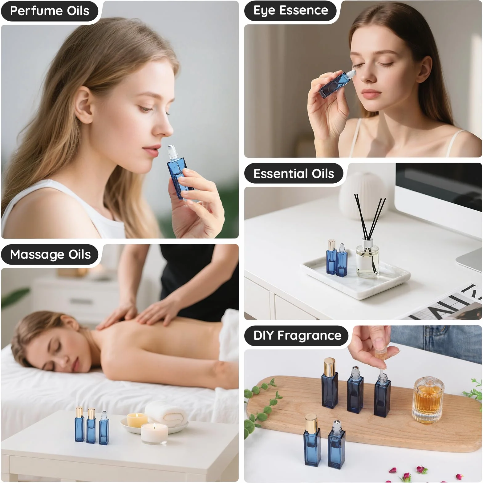 Segbeauty Roll On Rellenable 5 Piezas 10ml Botellas de Vidrio con Bola de Acero Inoxidable para Aceites Esenciales