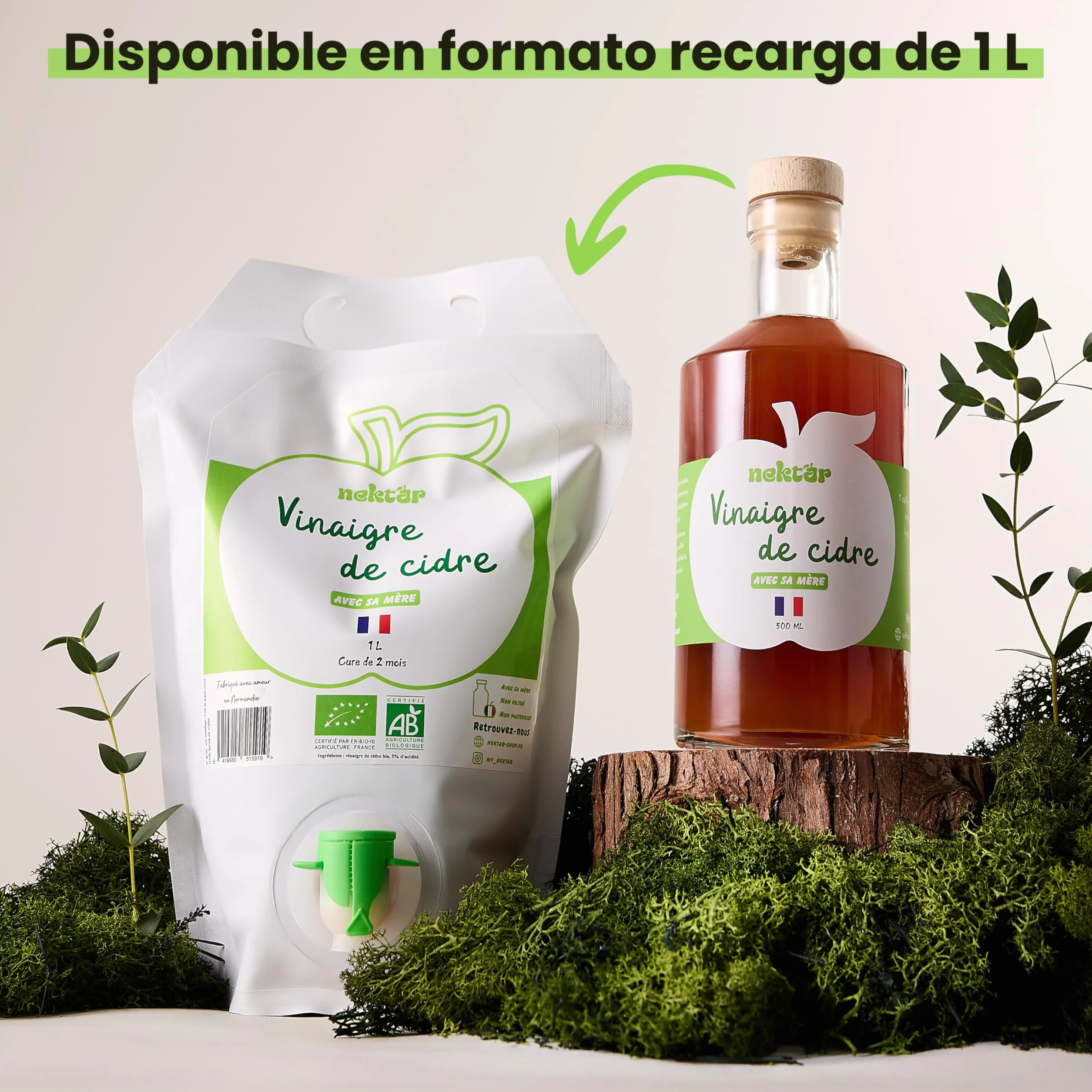 Vinagre de Sidra Orgánico Sin Pasteurizar Sin Filtrar con Madre 500 ml Hecho en Normandía