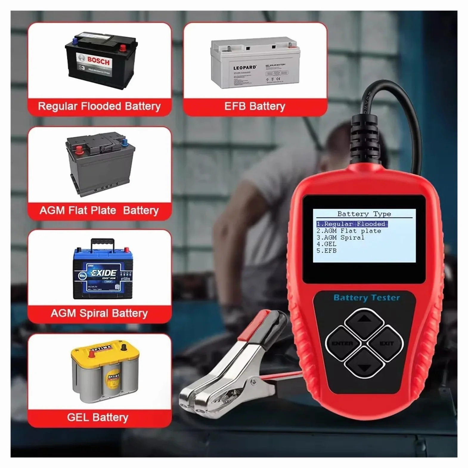 Comprobador de baterías de Coche, Probador de batería Coche BA101 12 V, analizador, comprobador Carga automotriz, Circuito 100-2000 CCA, herientas diagnóstico