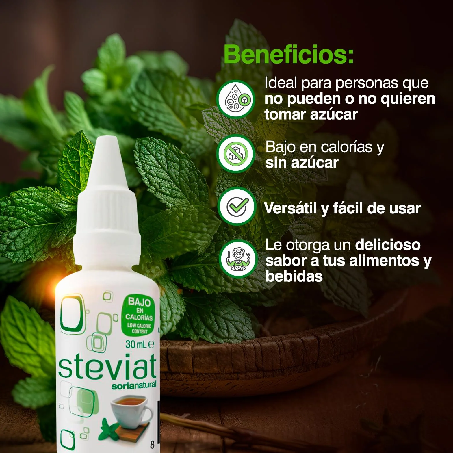 Soria Natural Steviat gotas Edulcorante de Mesa 100% Natural a Base de Glucósidos de Esteviol Stevia rebaudiana Sustituto de Azúcar Líquido Bajo en Calorías 30 ml