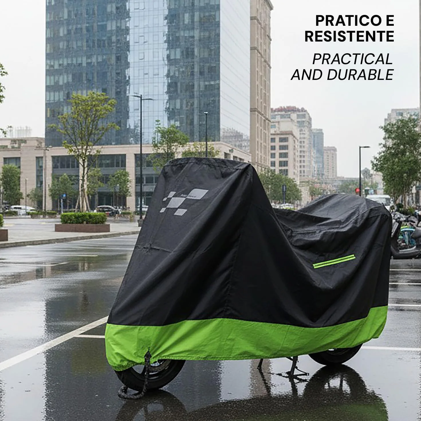 PERLETTI Funda Moto Interior Resistente al Agua - Cubre Scooter Motocicleta Protector Rayos UV Polvo Humedad Insertos Reflectantes - Capa Moto con Doble Correa Antiviento (240x105x125)