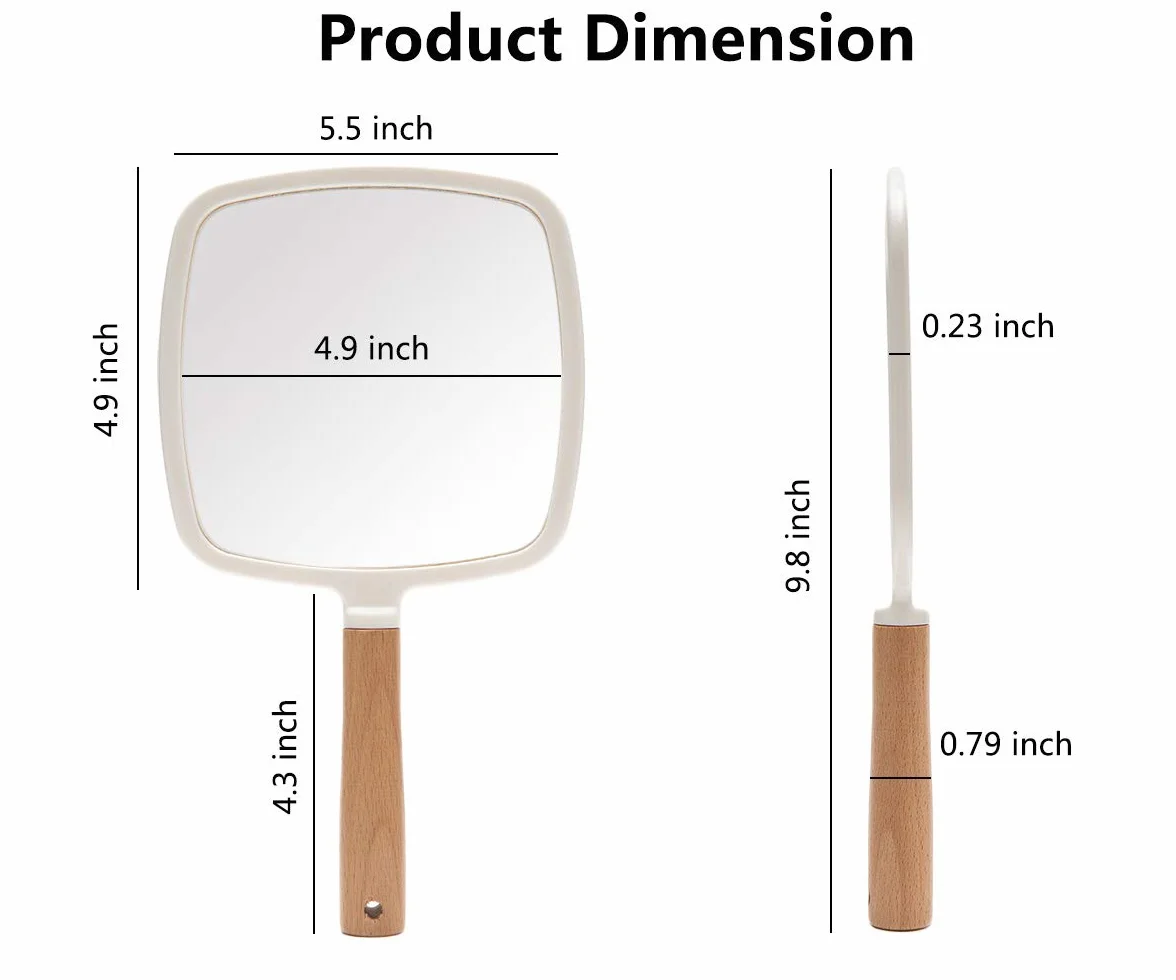 YEAKE Espejo de mano de madera para maquillaje y afeitarse con agujero para colgar, portátil de viaje