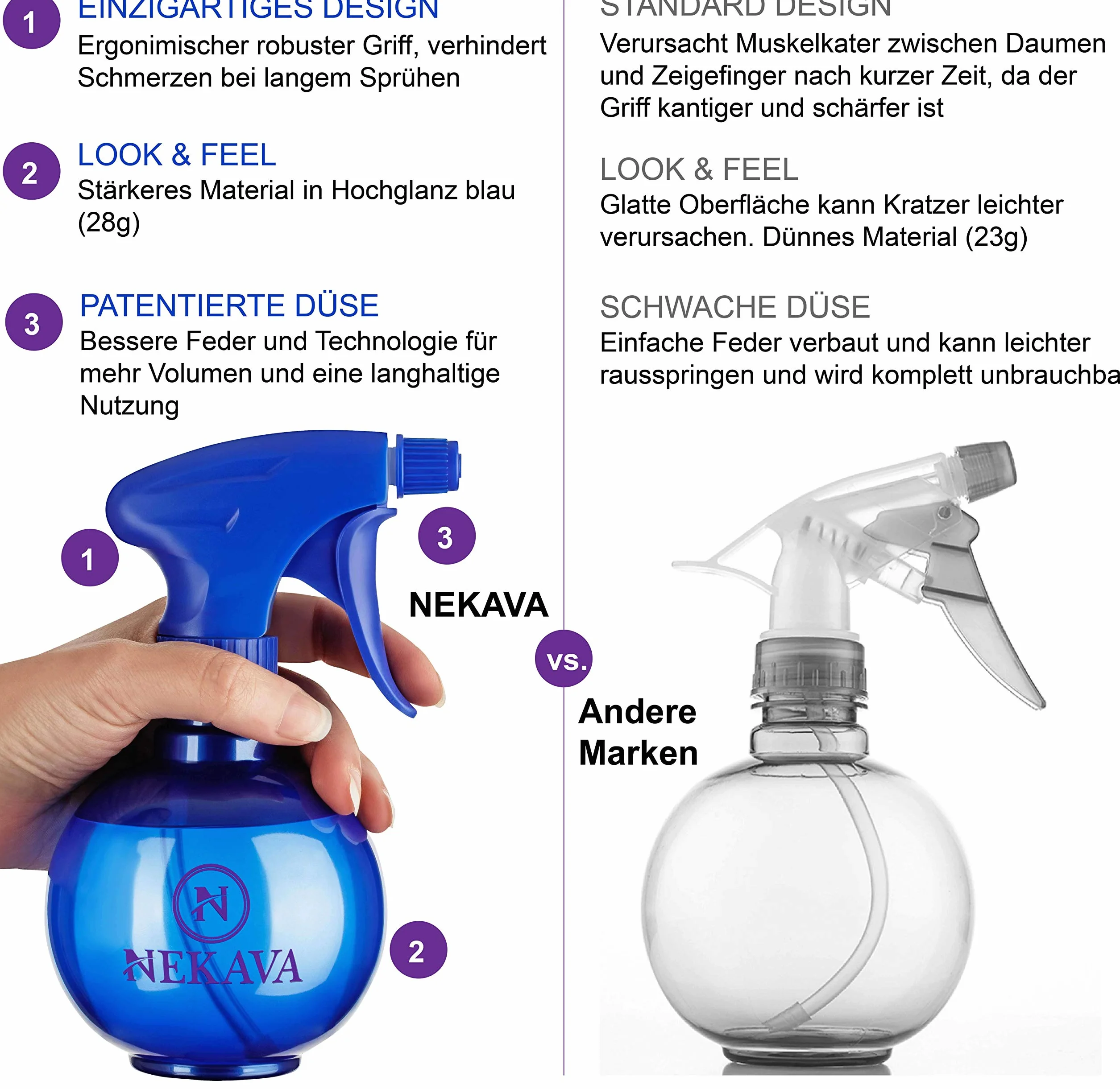 Pack de 2 botellas pulverizadoras 350 ml, cabezal ajustable, efecto perla brillante