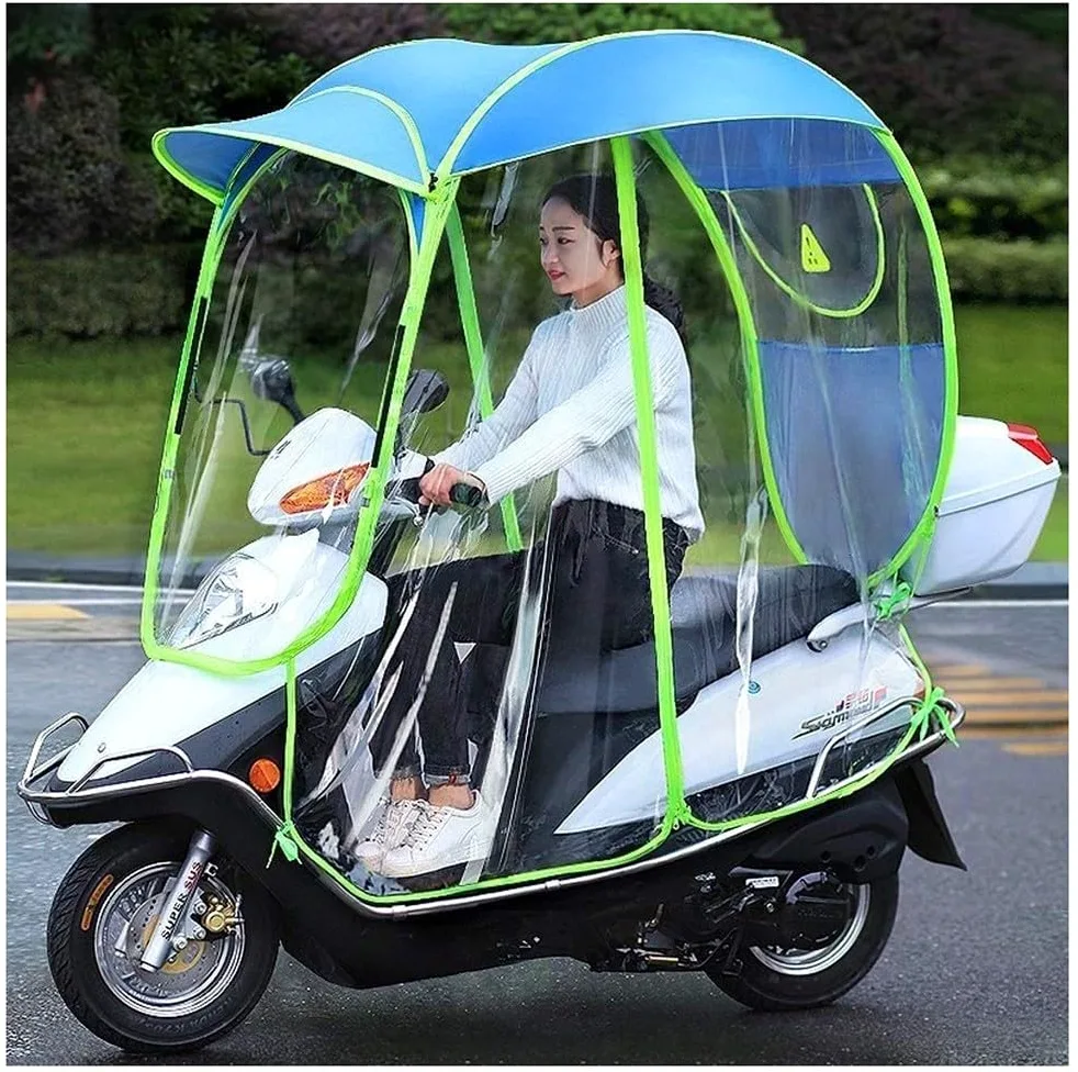 BLUEZY Universal Totalmente Cerrado Motor Scooter Paraguas Movilidad Sombrilla Cubierta de Lluvia Impermeable, Moto Scooter Parasol Protector De Lluvia B