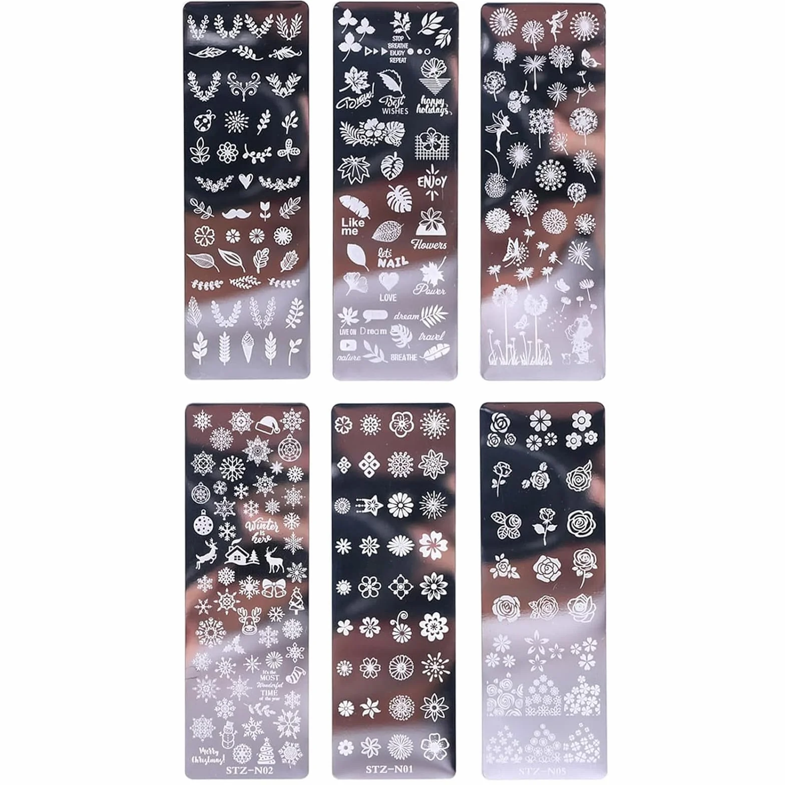 Piezas Nail Art Stamping Placas Uñas con Patrón Mariposa Flor Penacho para Salón