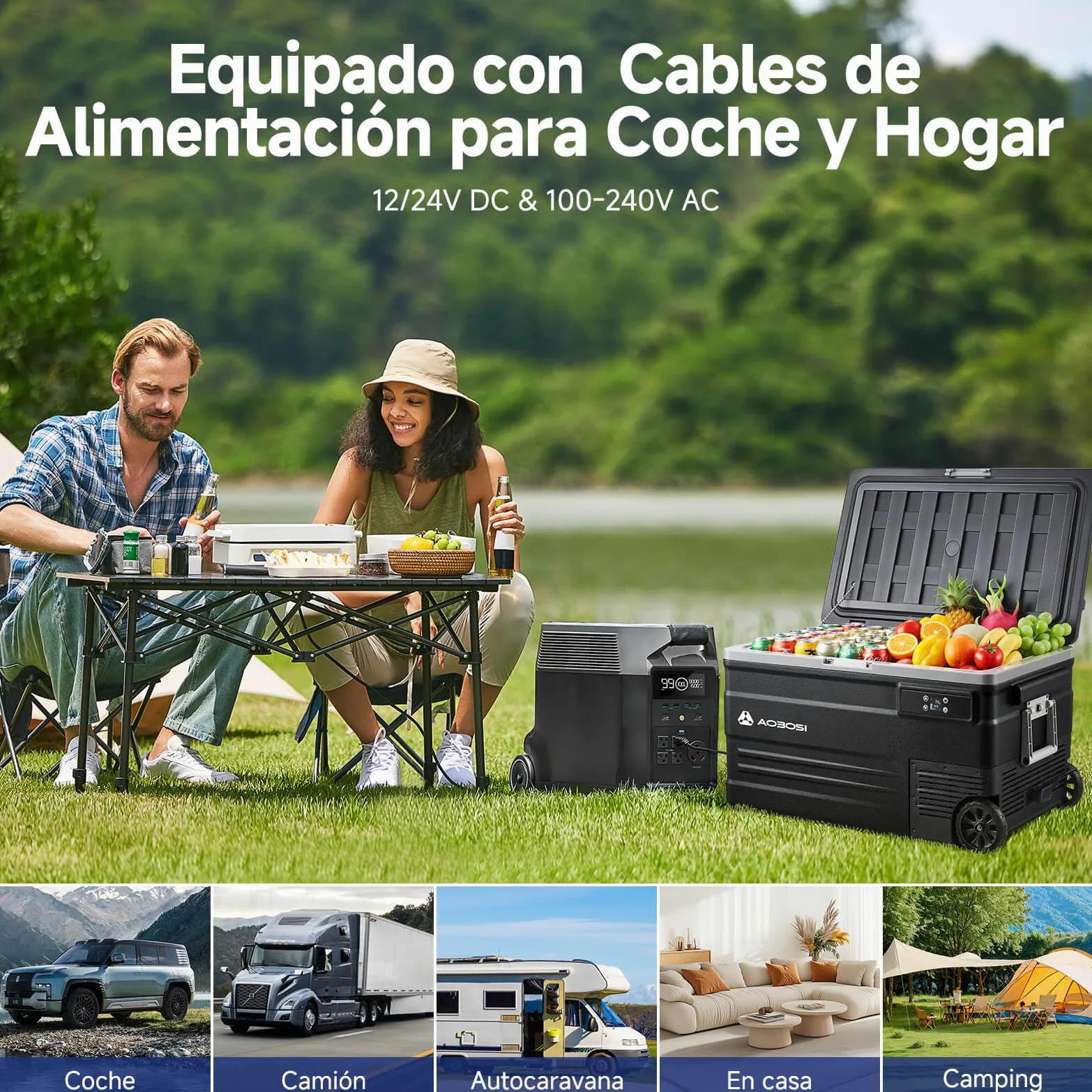 AAOBOSI Nevera Portátil 74L con Compresor, -20℃ a 20℃, 12V/24V DC y 100-240V AC, APP, Nevera 12V Compresor para Coche, Camping, Viajes, Barco, Autocaravana y Hogar
