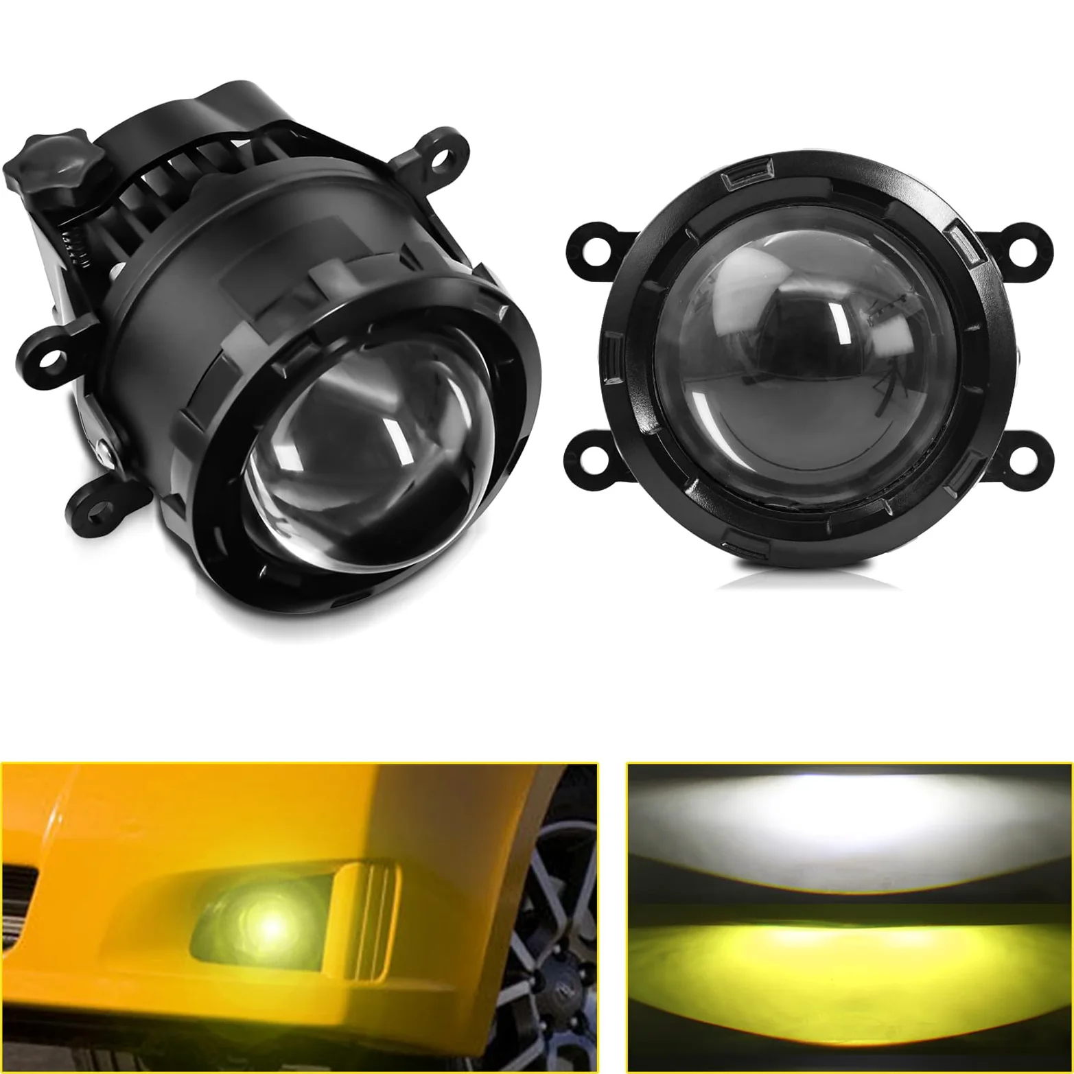 Shkalacar 2 Faros Antiniebla LED de 3 Pulgadas, Lente de Proyector LED Universal para Coche con Luz Blanca de 5500K y luz Amarilla de 3000K, Luz antiniebla LED