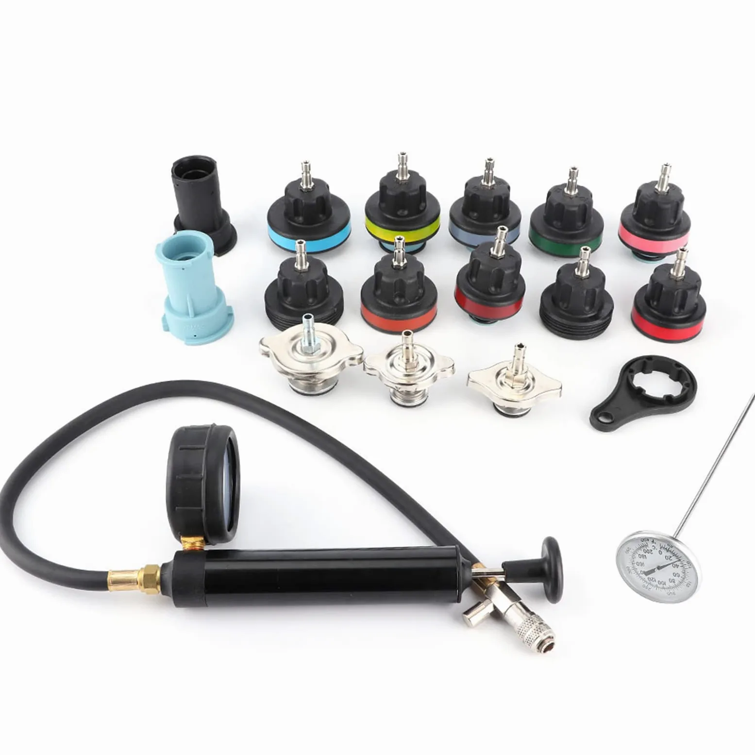 Kit de Probador de Fugas de de Refrigeración de Coche Preciso de 18 Piezas, Probador de Radiador, Detector de Fugas de Tanque de Agua para Uso en Taller de Garaje, Duradero y Resistente