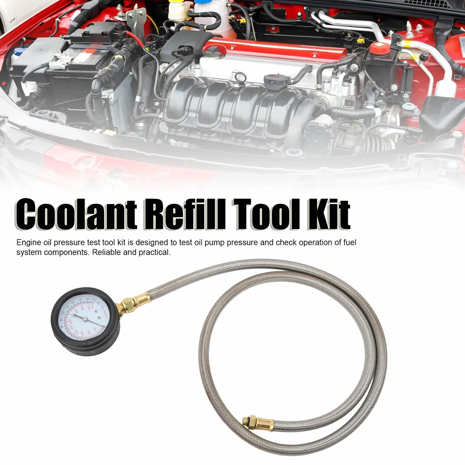 Probador de presión de aceite, kit de medidor de 0-150 PSI con 15 adaptadores, herramienta de diagnóstico de motor de manguera flexible para servicio de vehículos