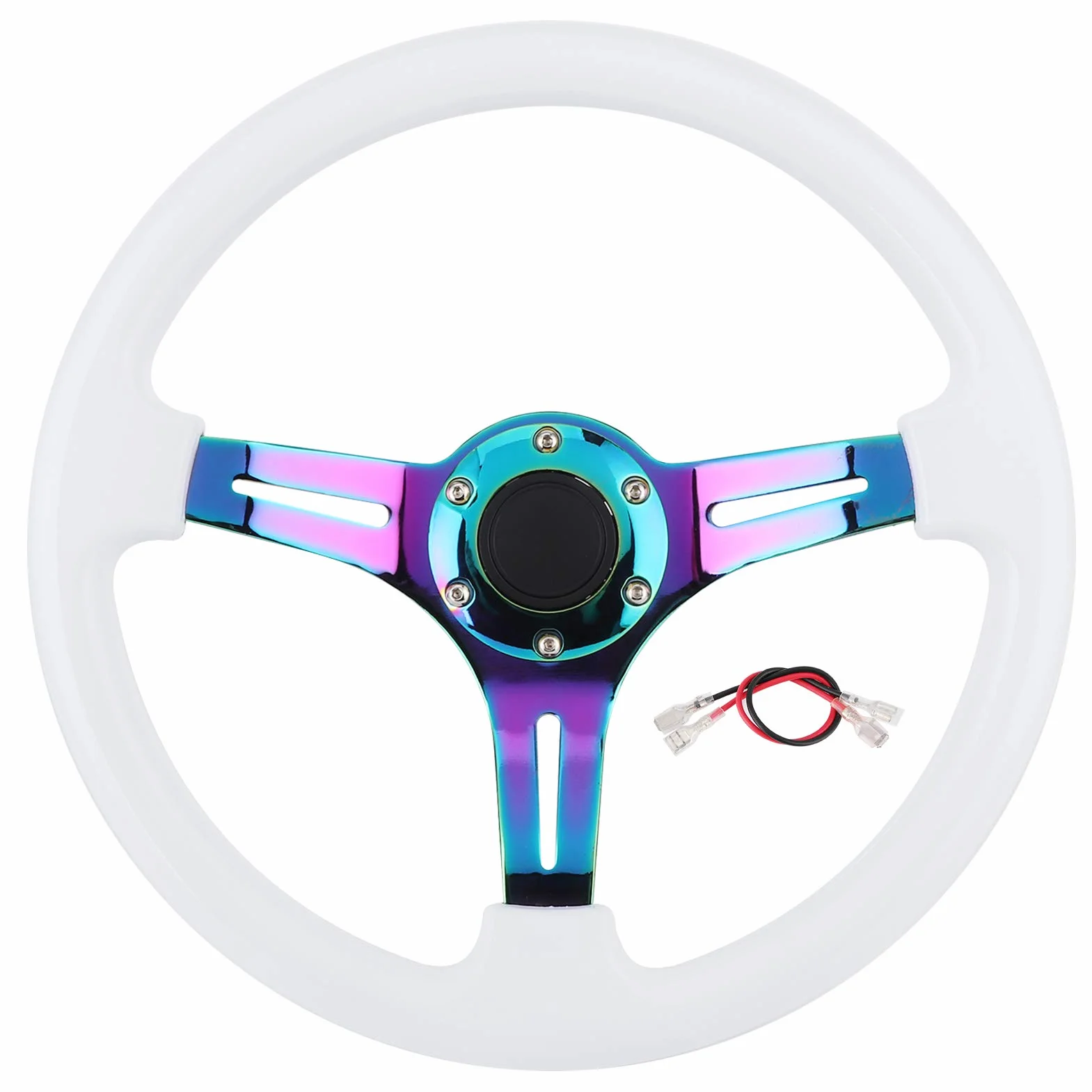 Aramox Volante de Carreras de 14 Pulgadas ABS y Acero Rueda de Deriva de 6 Orificios Reemplazo de Ajuste Universal de 350 Mm con Agarre Mejorado Radios Coloridos para la Mayoría de los Vehículos y