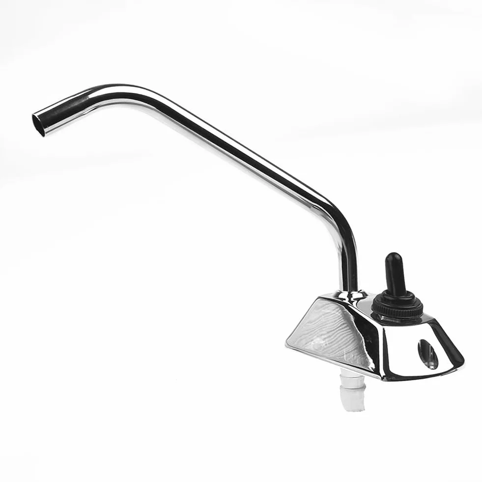 Grifo de cocina de 12 V CC con interruptor integrado y boquilla oscilante de acero inoxidable para aplicaciones de caravana, barco, RV