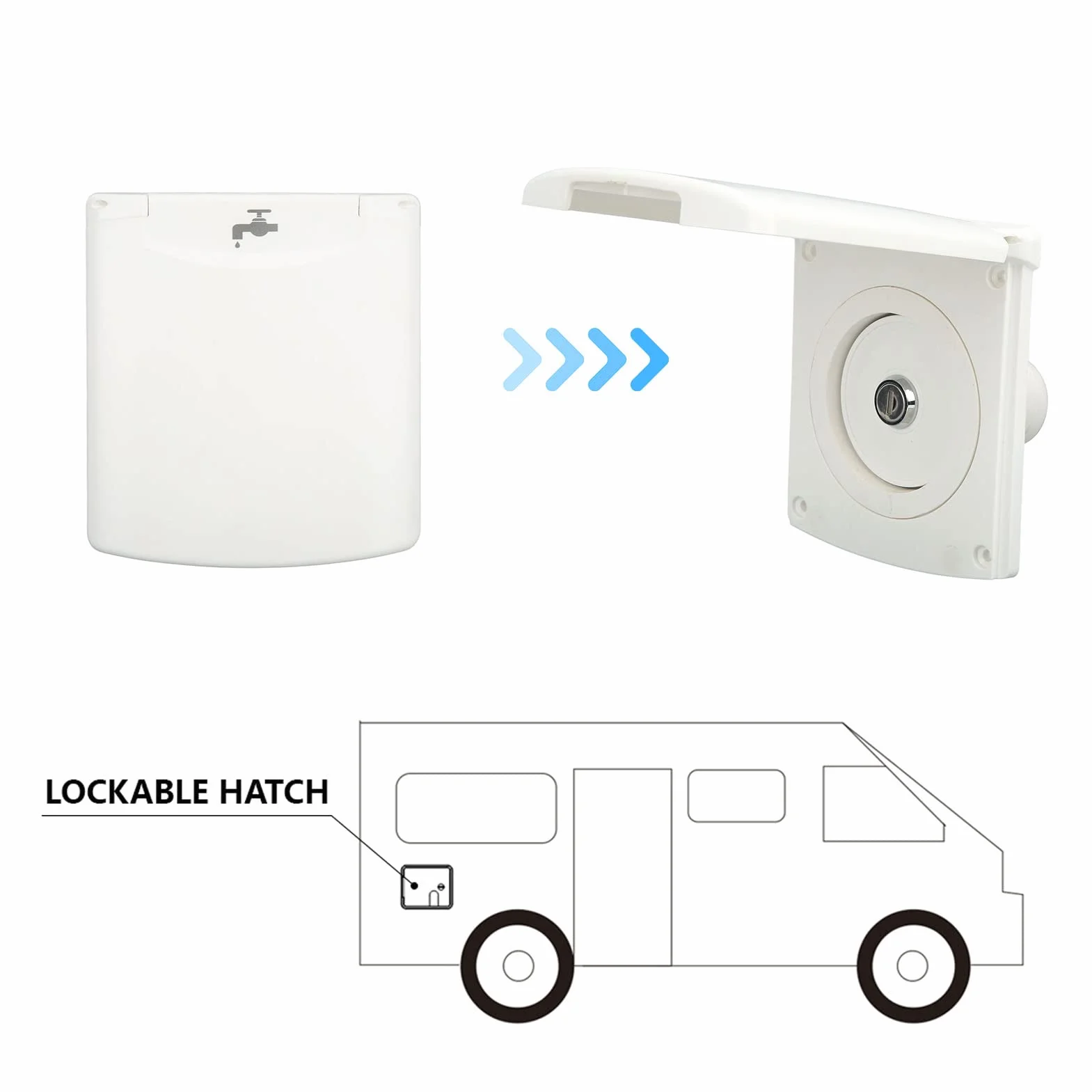 Entrada de rv, tapa de agua bloqueable grado de ingeniería asa ip44 equipo de tanque de llenado de entrada impermeable a prueba de fugas con 2 llaves para autocaravana camping remolque caravana barco