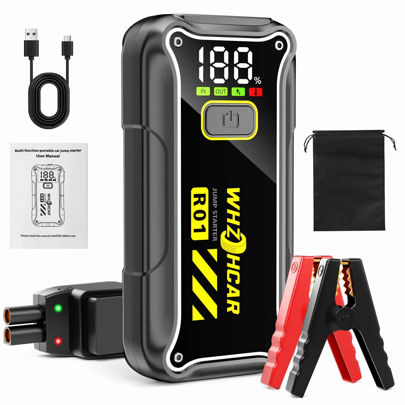 Arrancador de Coches 7000A 12V Jump Starter Portátil con Linterna LED y USB Carga Rápida