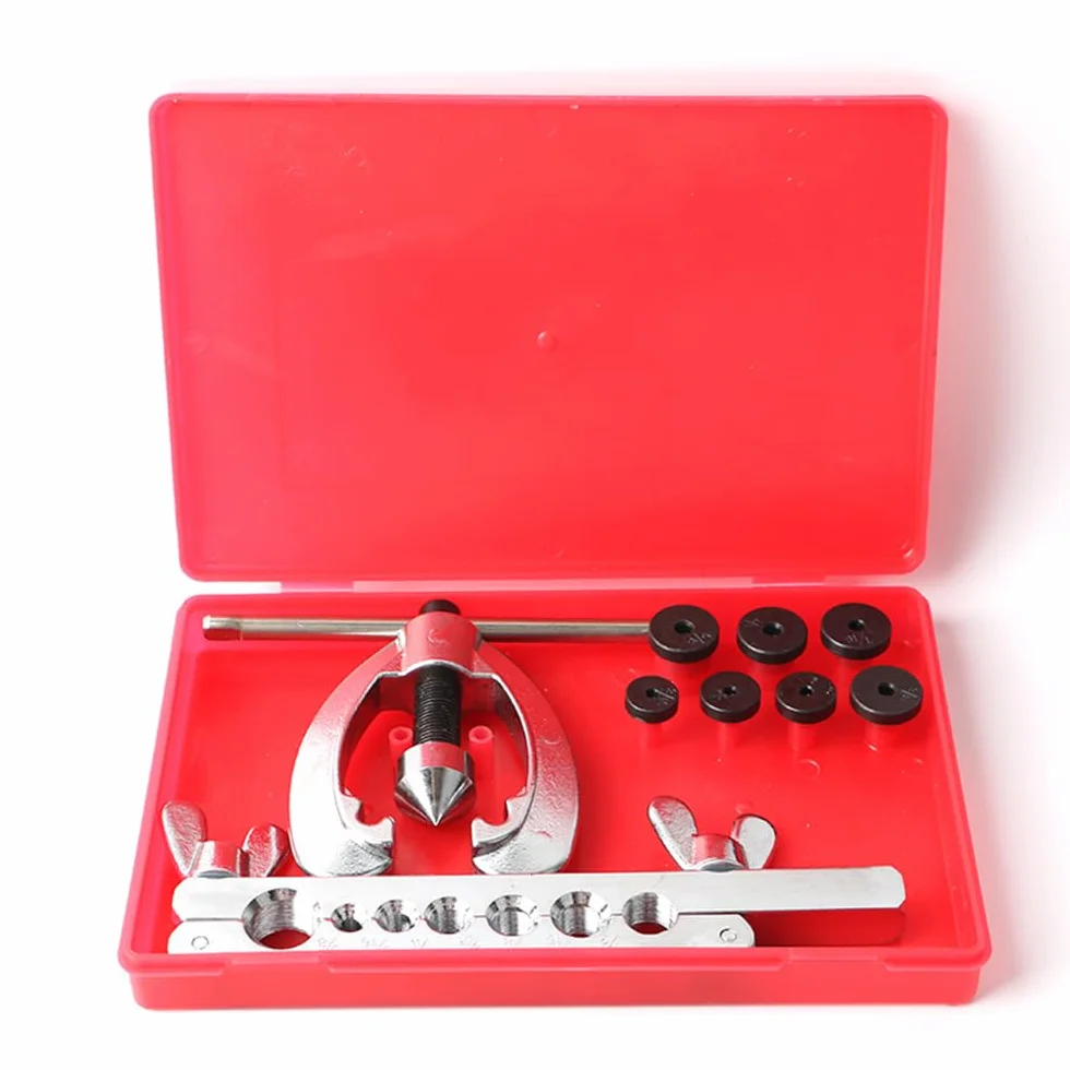 Maizoon Juego de herramientas abocardadoras Barra de 7 orificios 9 piezas Abocardado doble para cobre, aluminio, acero blando, línea de freno y tubos de latón con estuche de almacenamiento