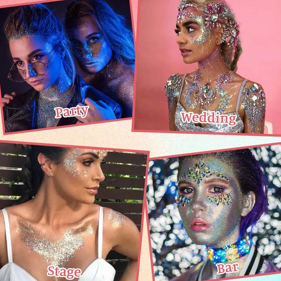 Purpurina Cara Gel 18g Festival Gel Purpurina Líquida Corporal Chunky Glitter Carnaval (Azul+Rosa+Plata+Blanco+Oro+Rojo Rosa)
