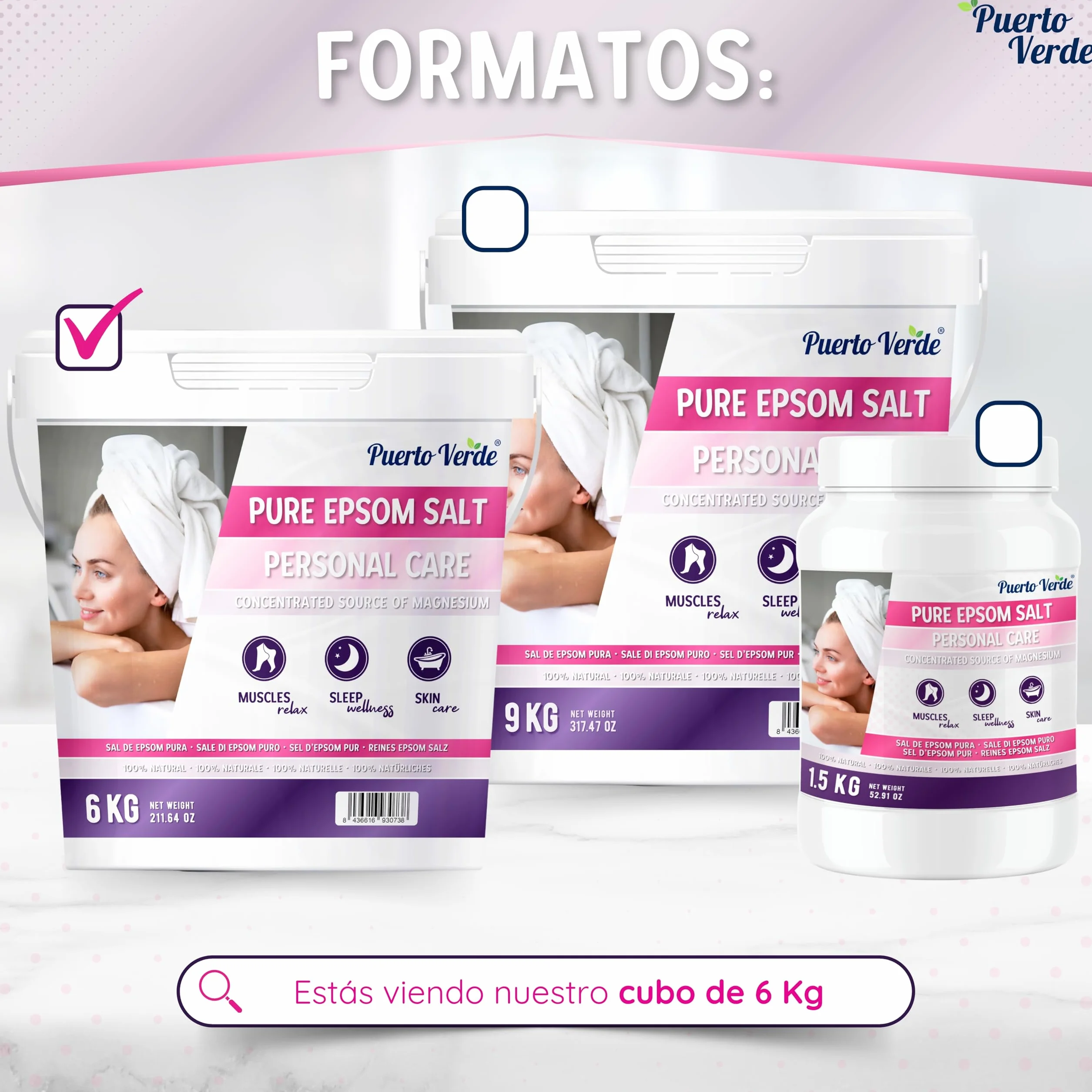 Sal de Epsom Pura 6 Kg Fuente Concentrada de Magnesio Sales de Baño Rápida Disolución Relajación Muscular Sueño Producción Española