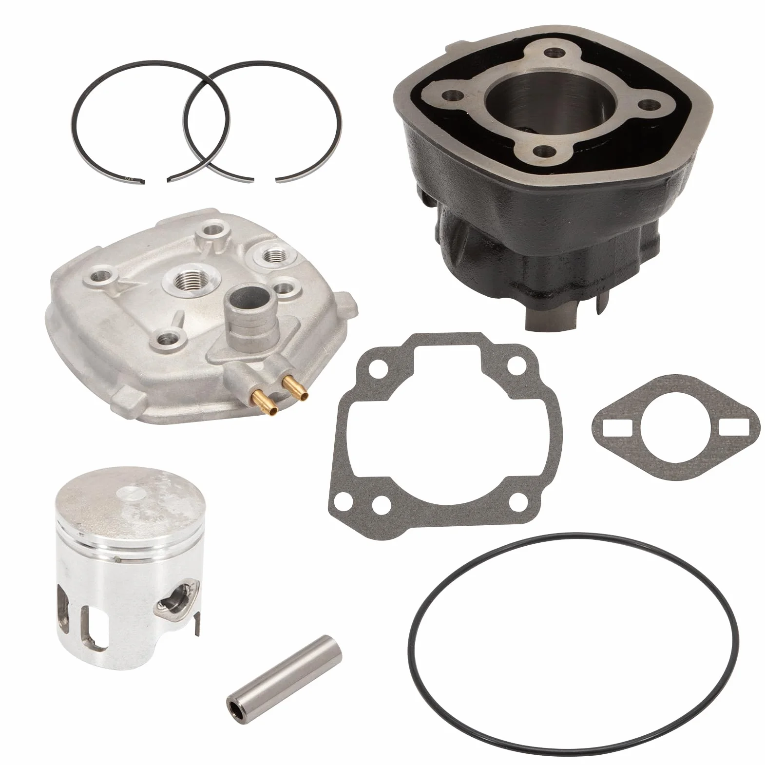 Kt00109 Cilindro Thermal Group DR 70cc Hierro Fundido H20 Pin 10 Patinete Horizontal Minarelli, 8 transferencias con escape elíptico y cabeza de una pieza
