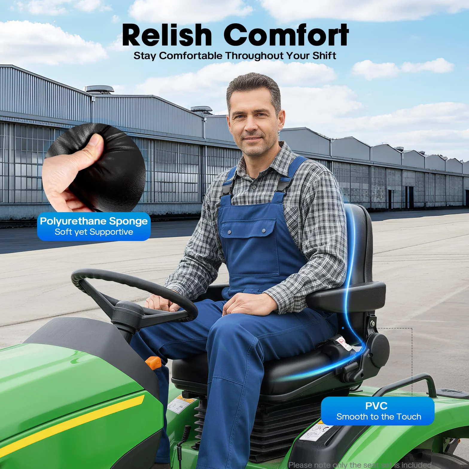 Asiento universal para carretilla elevadora, asiento de tractor, respaldo ajustable, PVC, cuero, asiento del conductor para vehículos como UTVs, ATVs, carritos de golf, carretillas elevadoras