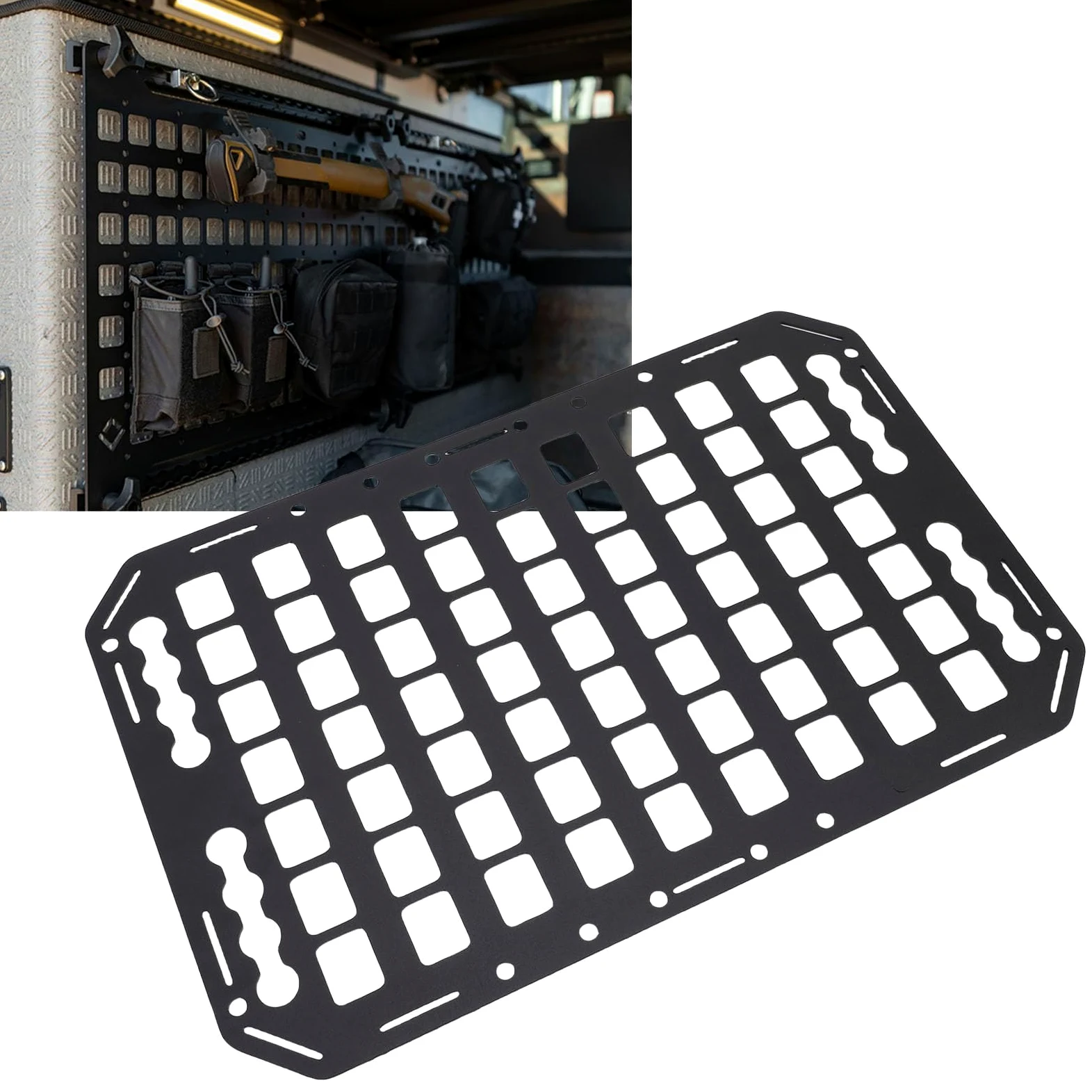 Akozon Panel Molle de Camión de Aleación de Aluminio Multifuncional, Organizador de Almacenamiento de Vía L para Automóviles, SUV, RVs, 483x311x2mm