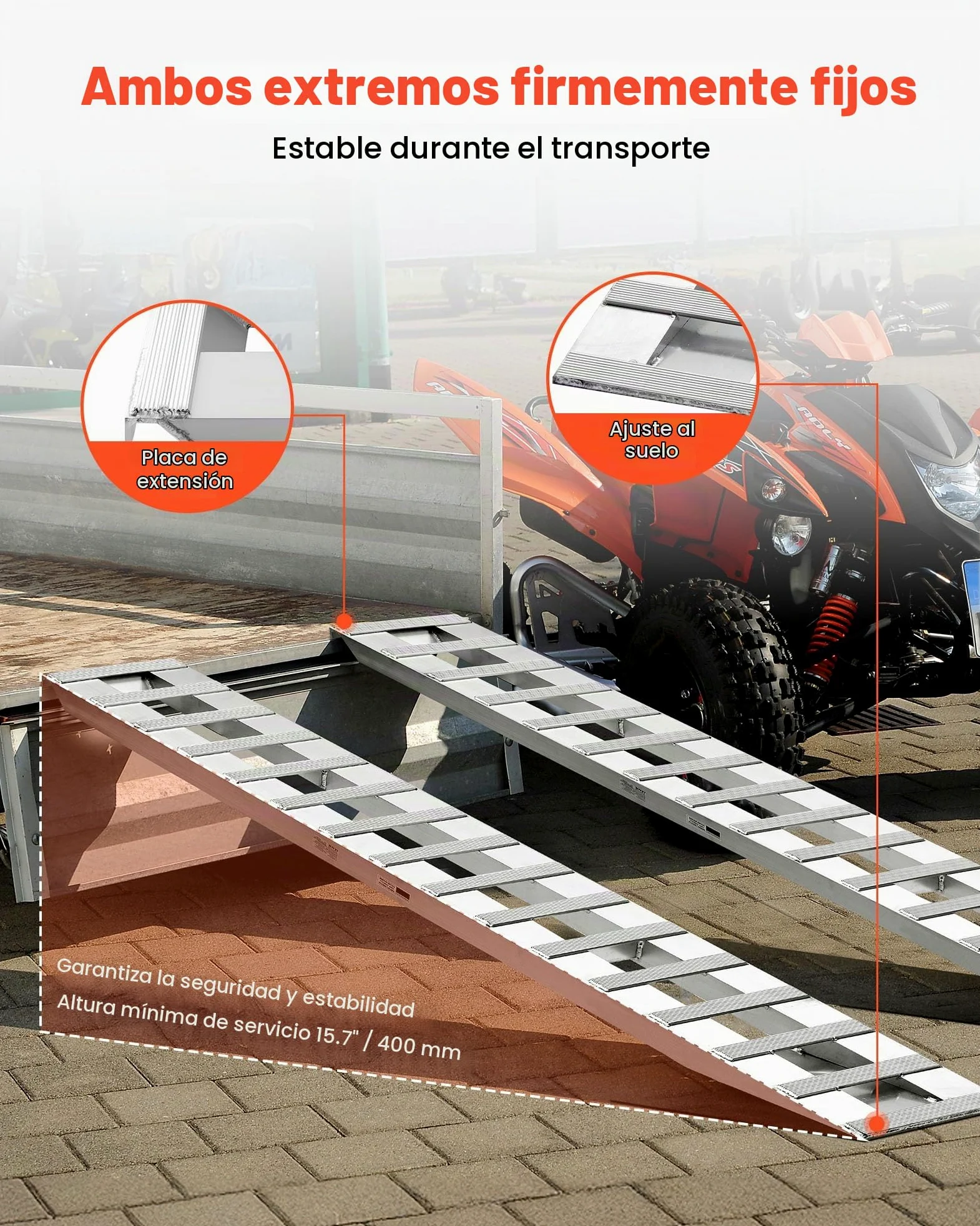 VEVOR Rampas de Carga de Aluminio 2 Piezas 240 x 38 cm con Placas Antideslizantes Capacidad de Carga de 2721,6 kg para Carros, Tractores Agrícolas, Vehículos Todoterreno, Cortacéspedes, Motocicletas