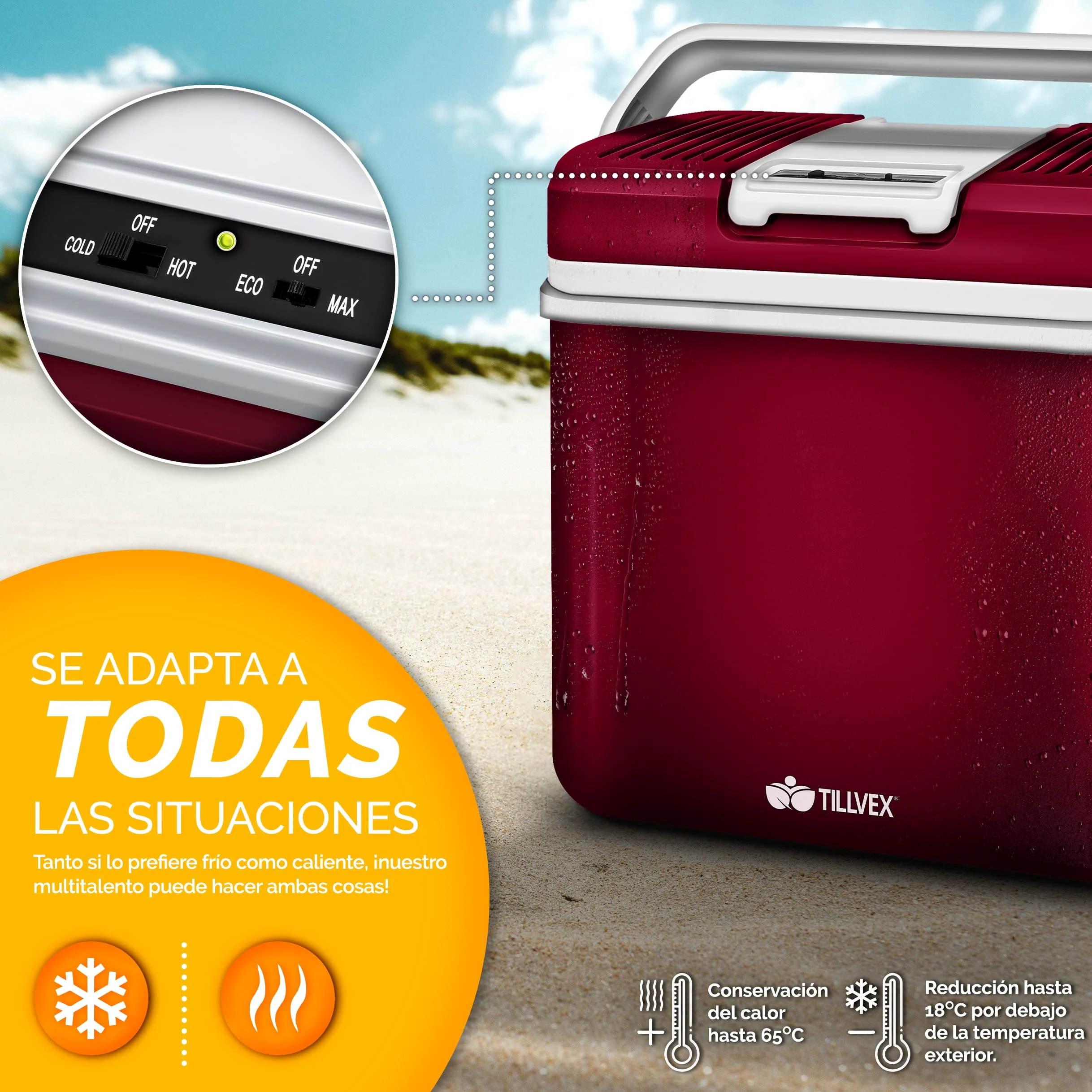 tillvex Nevera portátil eléctrica de 24 litros | Mini Nevera portátil de 230 V y 12 V para vehículos Coches Camping | Enfría y calienta | Modo ecológico
