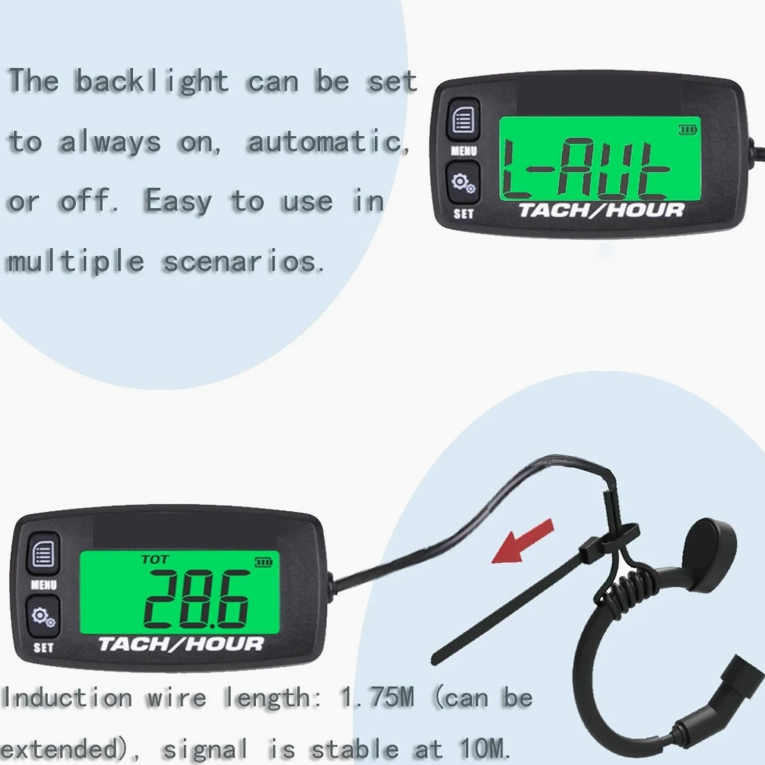 Tacómetro Digital, Medición De RPM, Tacómetro Motor Pequeño, Contador Horario Digital, Monitoreo Horas para Motocicleta, Motosierra, Avión Ultraligero,Pantalla LCD