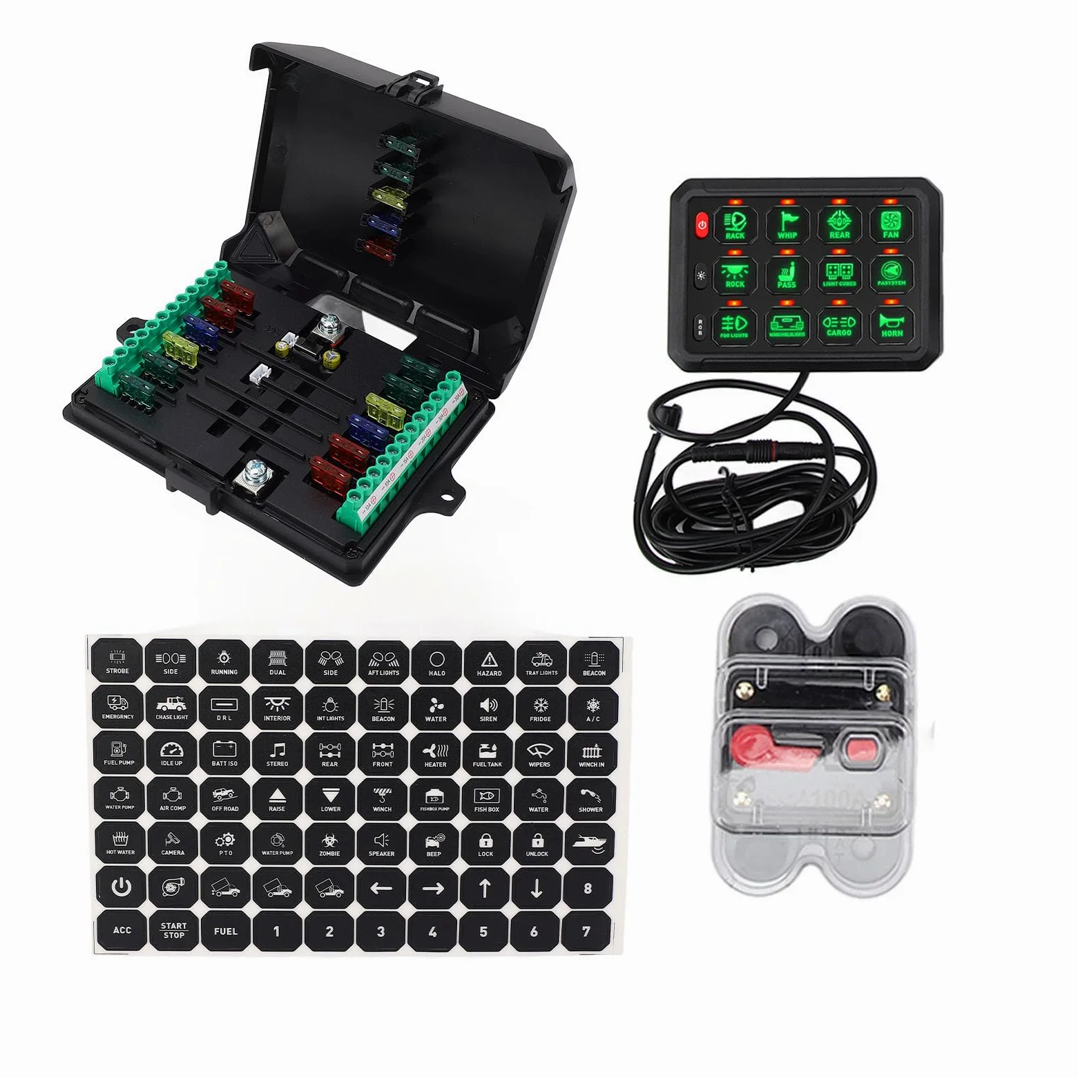 Fockety Panel de Interruptores de 12 Bandas, Interruptor de Palanca Multifunción de 12 V 24 V, Caja de Sistema de relé de Control de Circuito Momentáneo para Camión, RV, Todoterreno,