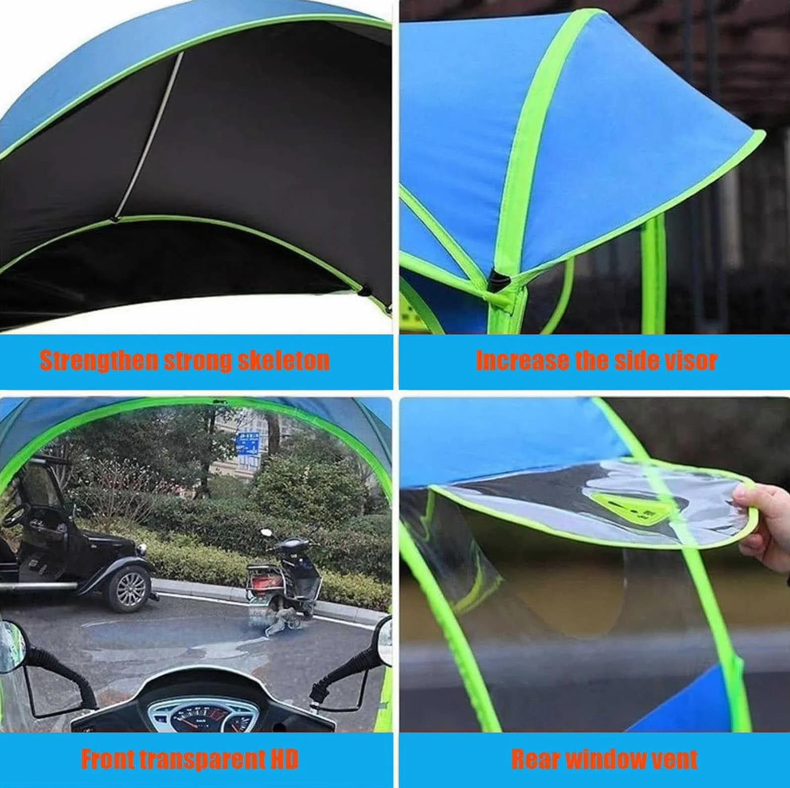 Toldo impermeable para scooter de motor, cubierta de lluvia y parasol totalmente cerrada, diseño plegable universal para protección al aire libre