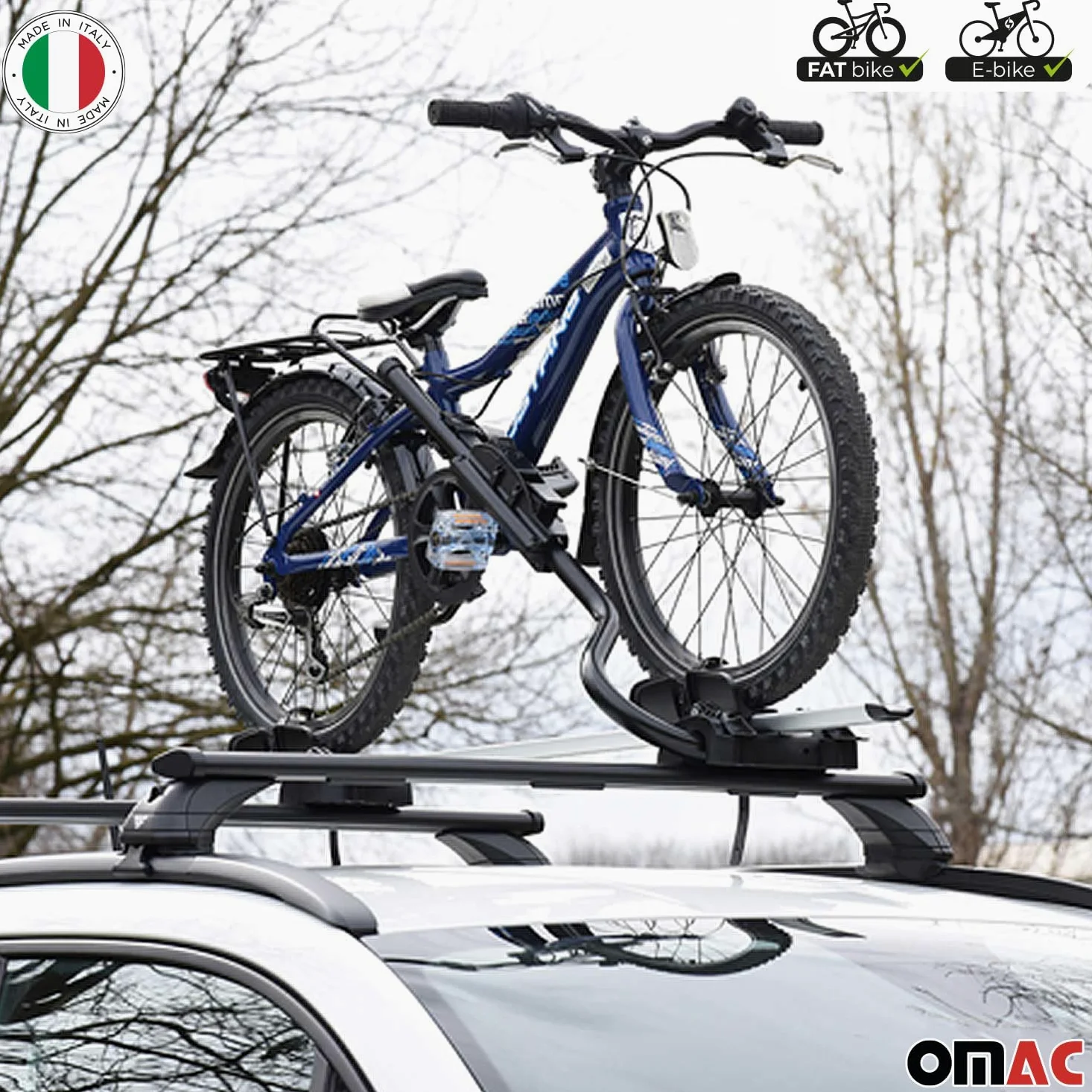 OMAC Portabicicletas P-Style Dachfahrradträger Compatible con Bicicletas bis 25 kg TÜV Acero