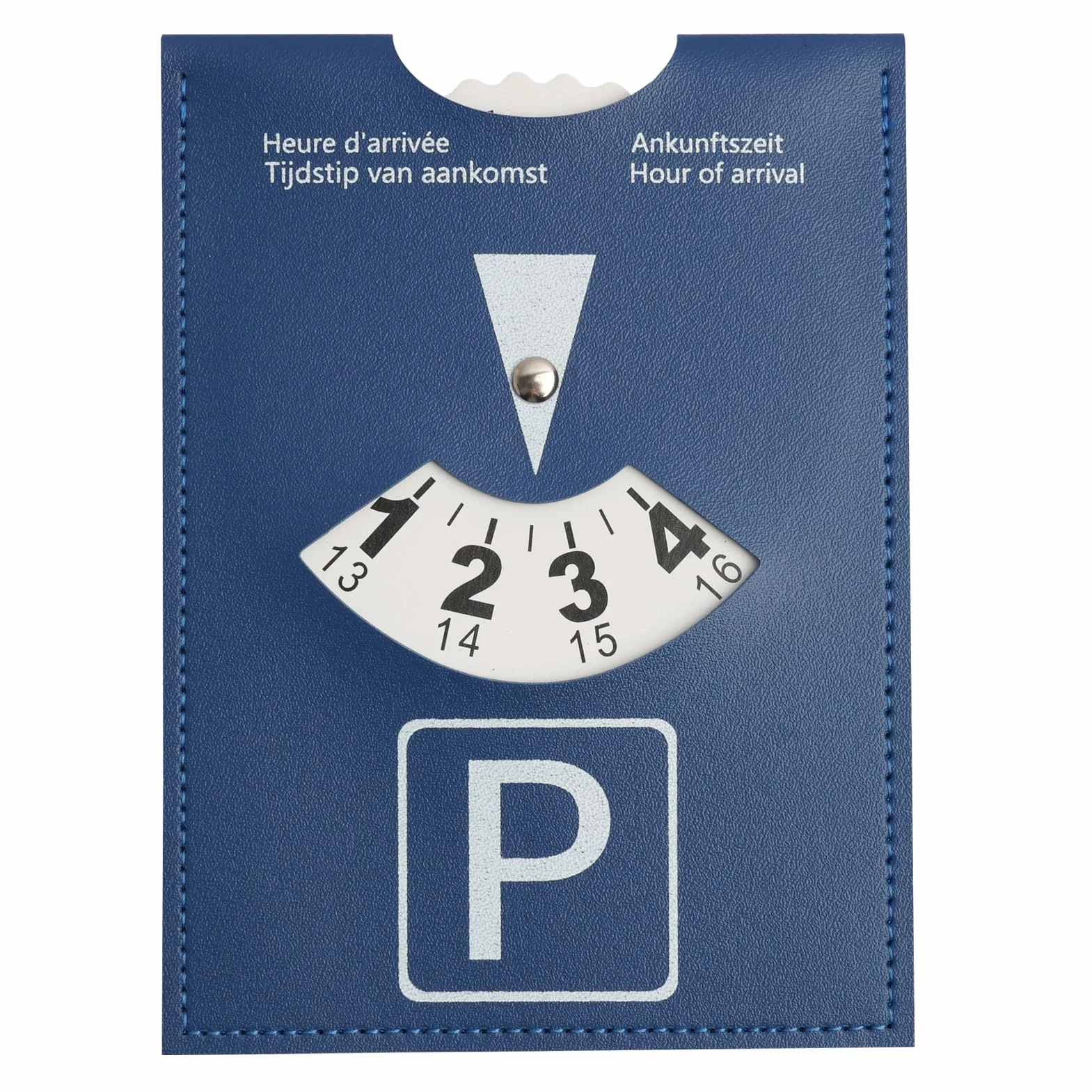 Disco Horario de Lujo Grande para Estacionamiento, Modelo Europeo Multilingüe, en Cuero Sintético Suave al Tacto, 11x15cm, para Coche, Moto y Autocaravana，Azul