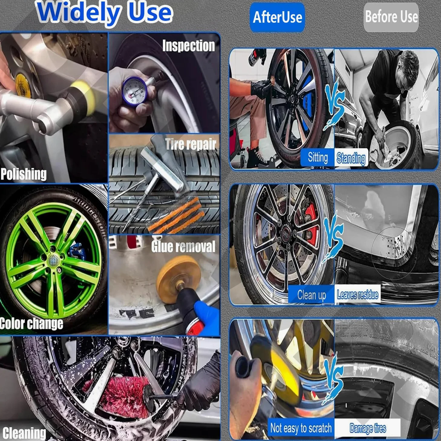 Soporte de limpieza de rueda rodante de 360° resistente para garaje, talleres de reparación de automóviles y talleres personales