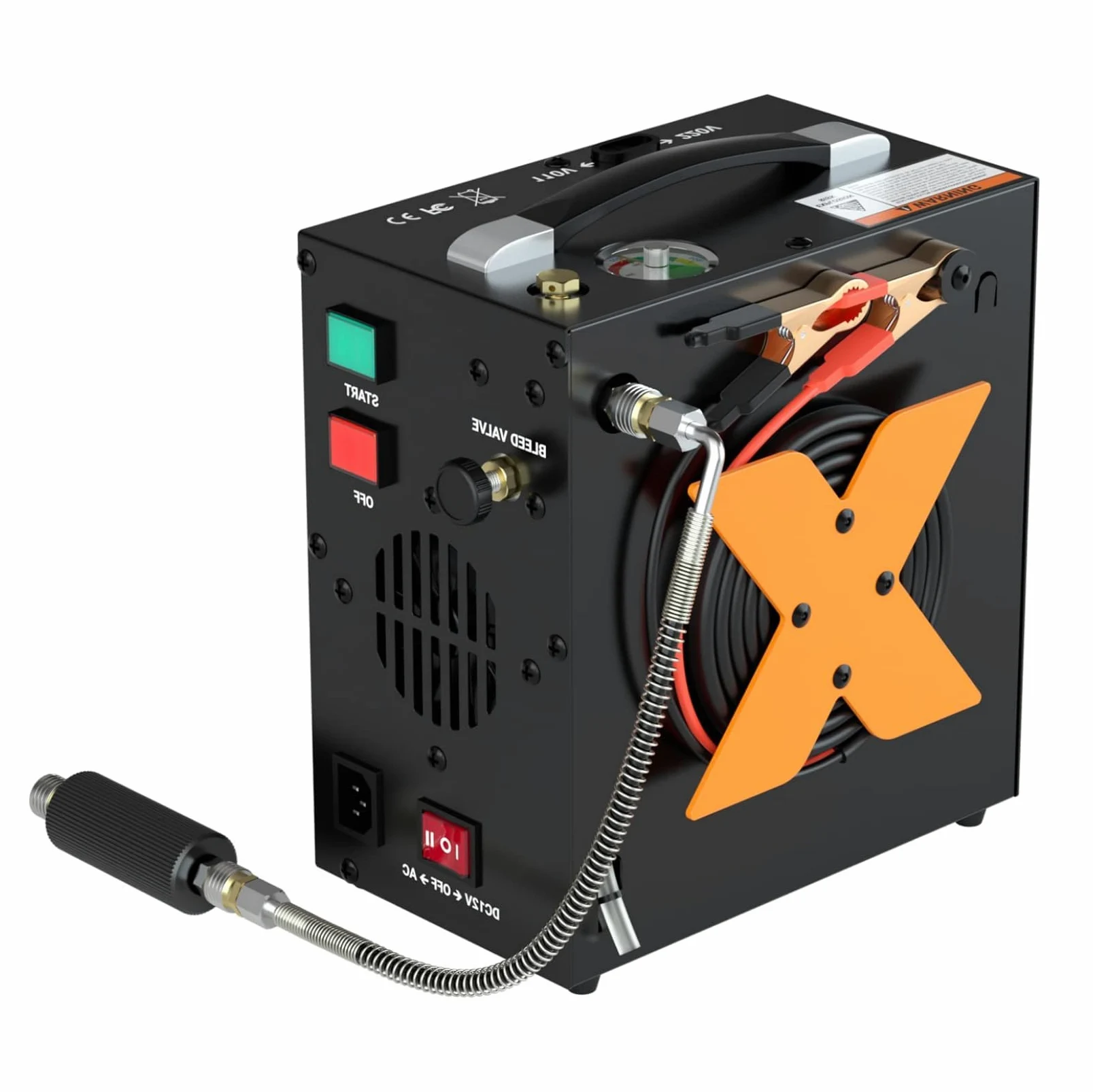 Compresor de aire PCP parada automática, Adecuado para botellas de buceo, presión de aire de hasta 4500PSI/300Bar/20Mpa, sin aceite por automóvil 12V CC o doméstico 220V CA
