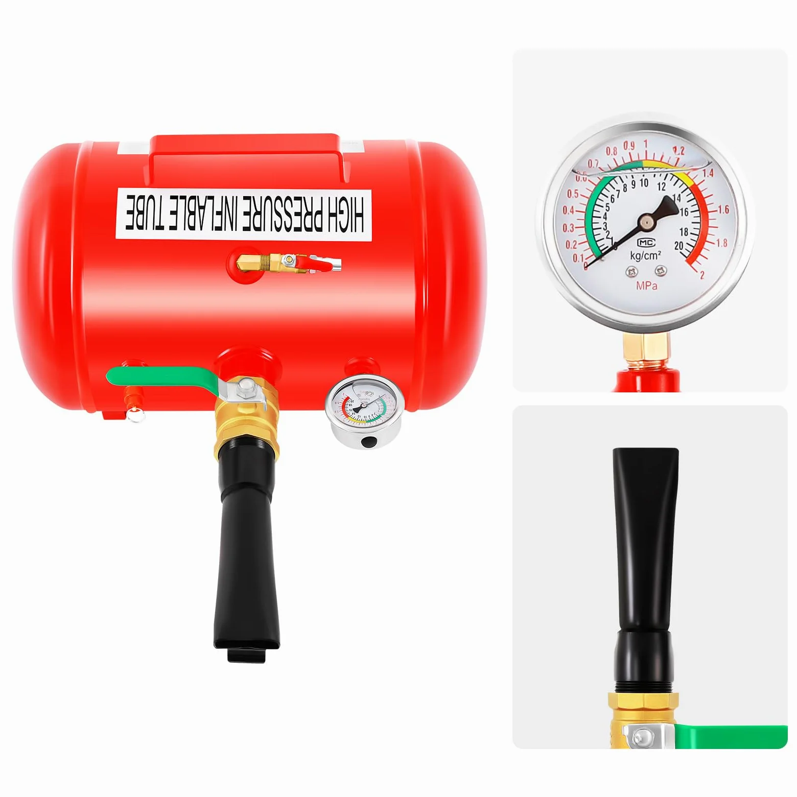 Depósito de aire portátil de 20 L para neumáticos de coche, depósito de aire comprimido portátil con manómetro y válvula de seguridad, máx. 1 MPa (10 bar) para taller, viajes y asistencia en
