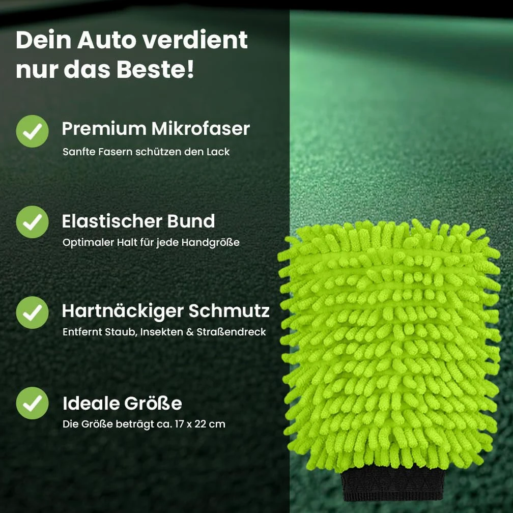 BiOHY Manopla de lavado de microfibra para coche (juego de 6) | Premium Chenille Auto Wash Guante para el cuidado del coche, pintura, llantas y discos | lavable a máquina | Sin pelusas, antiarañazos y