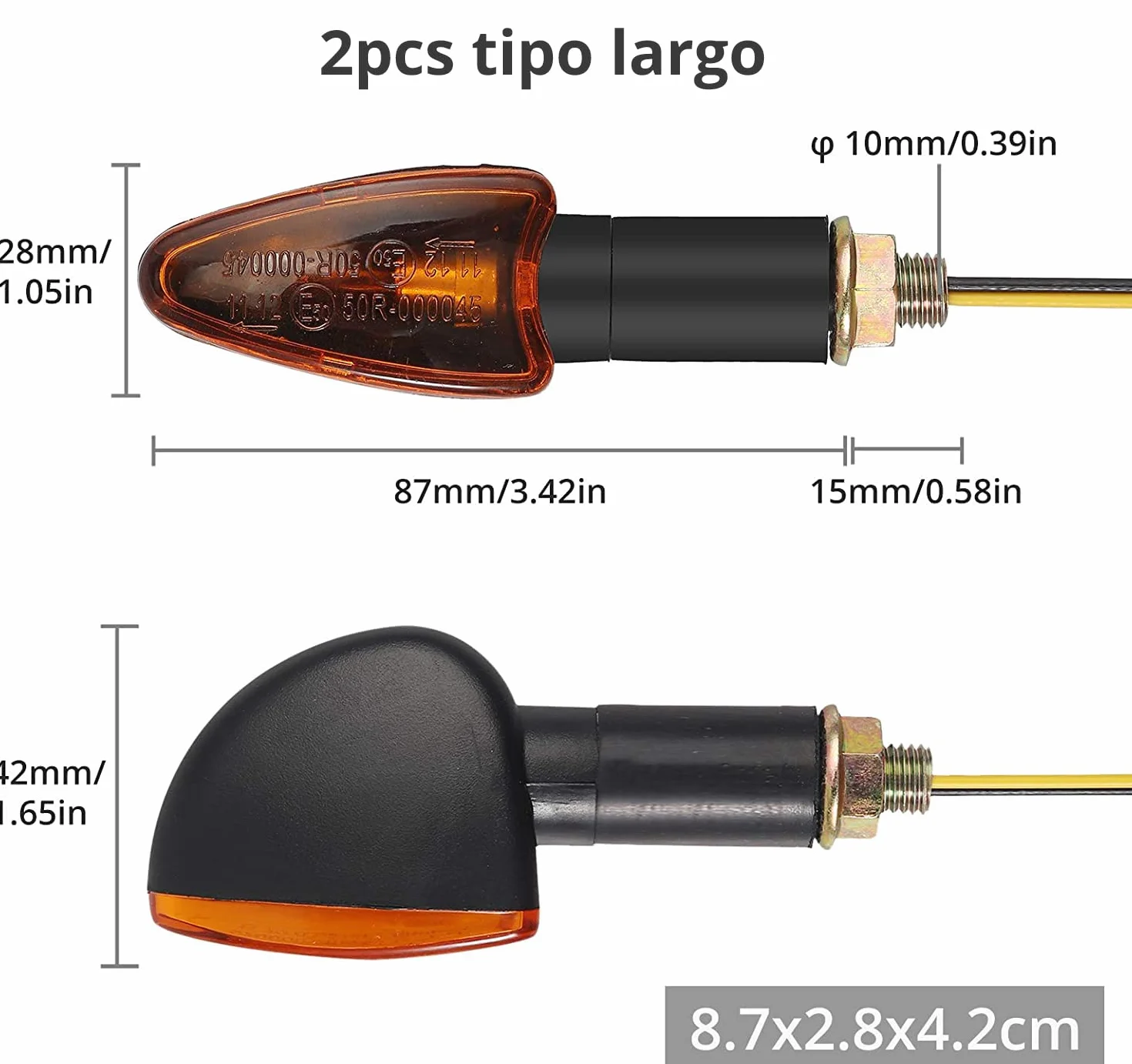 Justech 4PCs 10W Intermitentes para Moto Homologados de E-Marked E50 12V Luces de Señal de Giro Impermeable IP65 de 2 Cortos y 2 Largos Ámbar Bombillas de Indicador para M10 Motocicleta Scooter