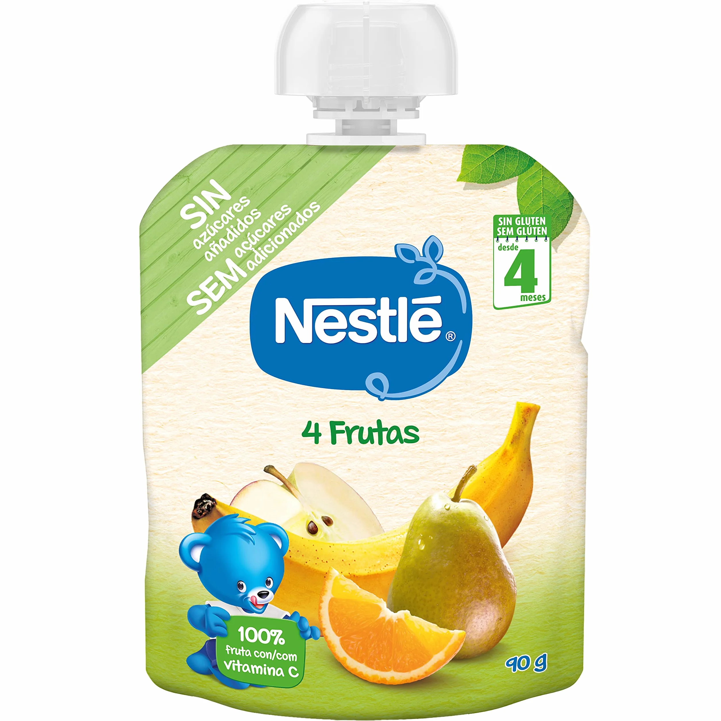 Nestlé Papillas Bolsita de puré de frutas 4 Frutas 90 g Paquete de 16