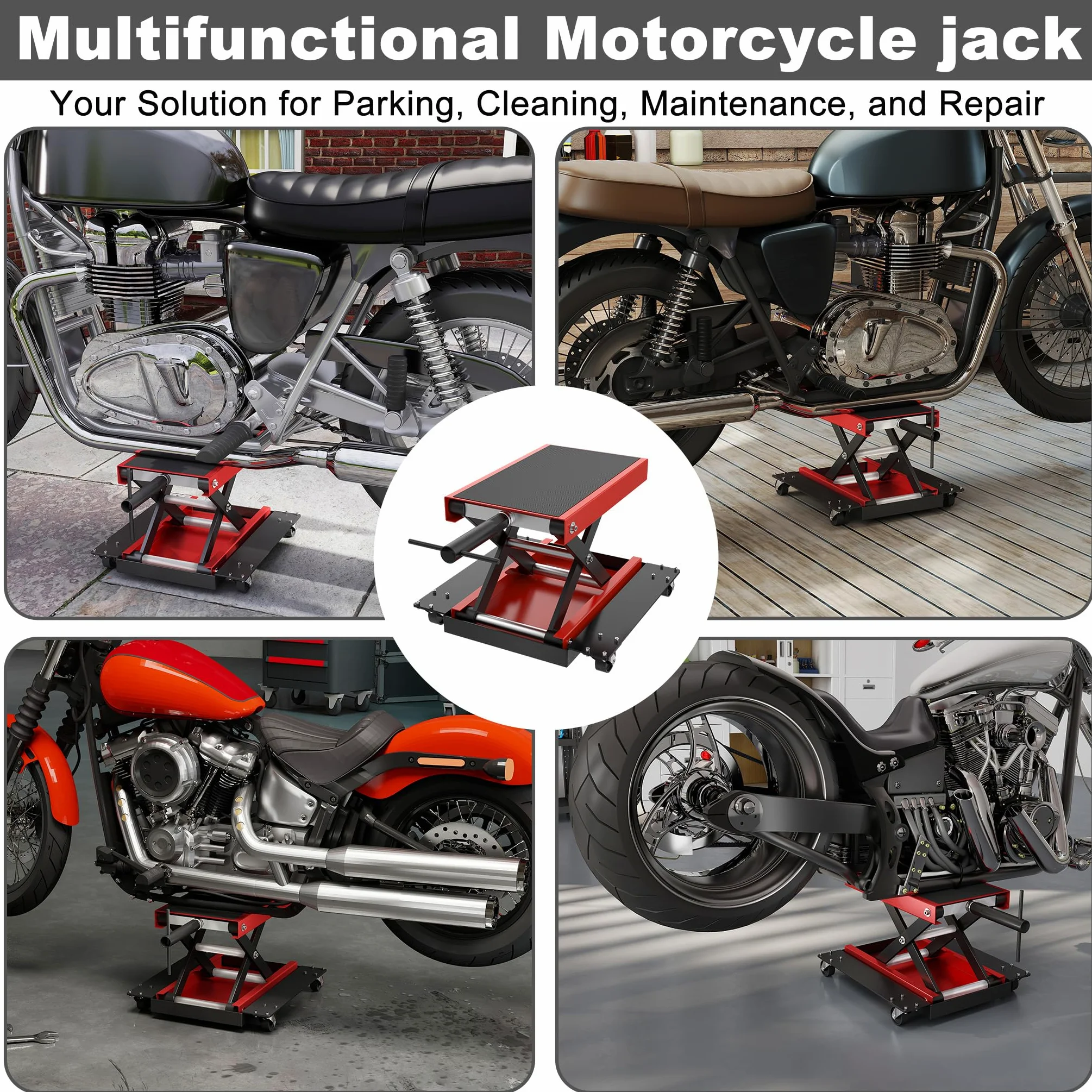 Froadp Elevador de moto con ruedas, plataforma elevadora para reparaciones, altura regulable hasta 500 kg, plataforma elevadora para ATV, quad y motocicletas, garaje y uso al aire libre