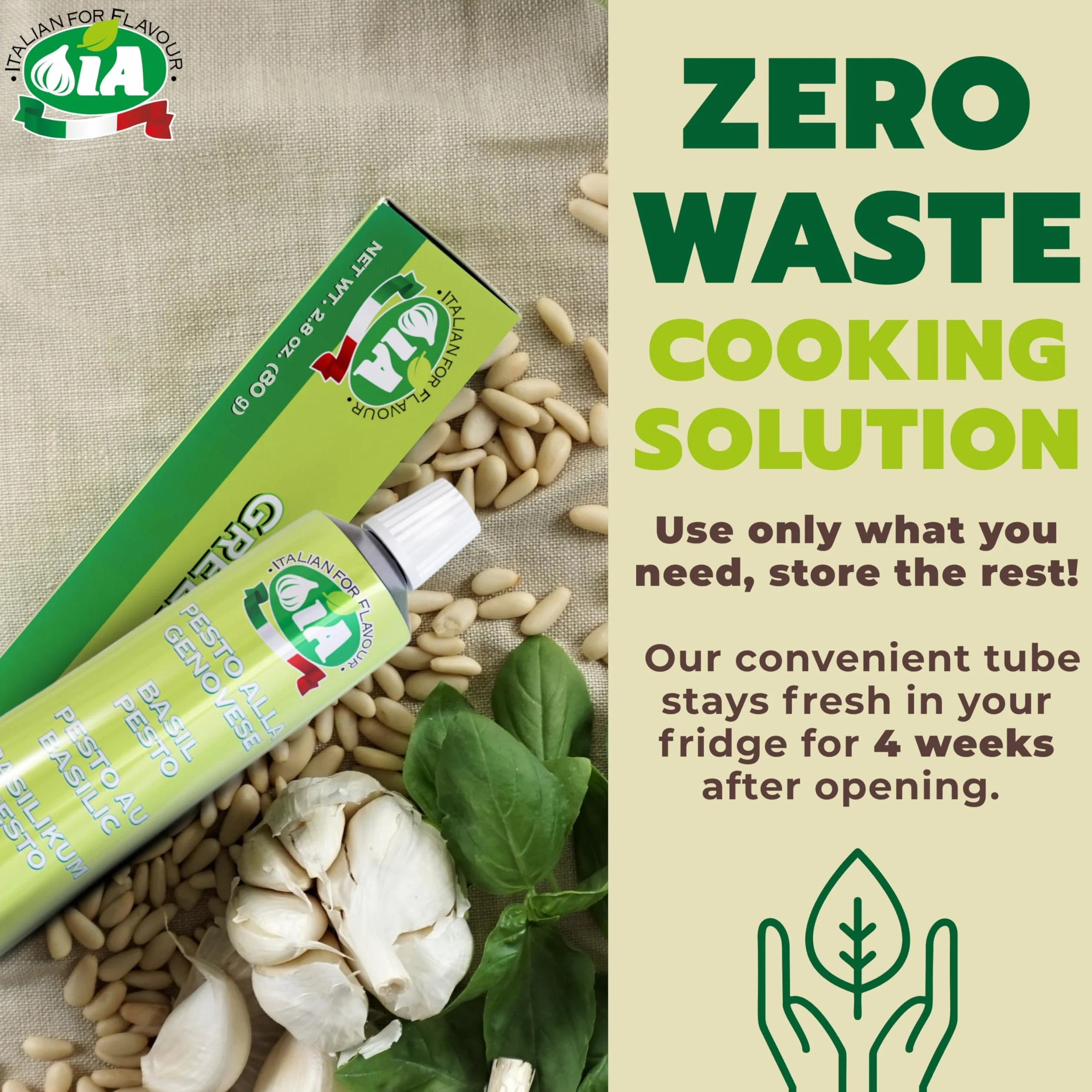 Pesto Verde en Tubo 80g Sin Gluten, Listo para Usar – Condimento para Aperitivos y Recetas