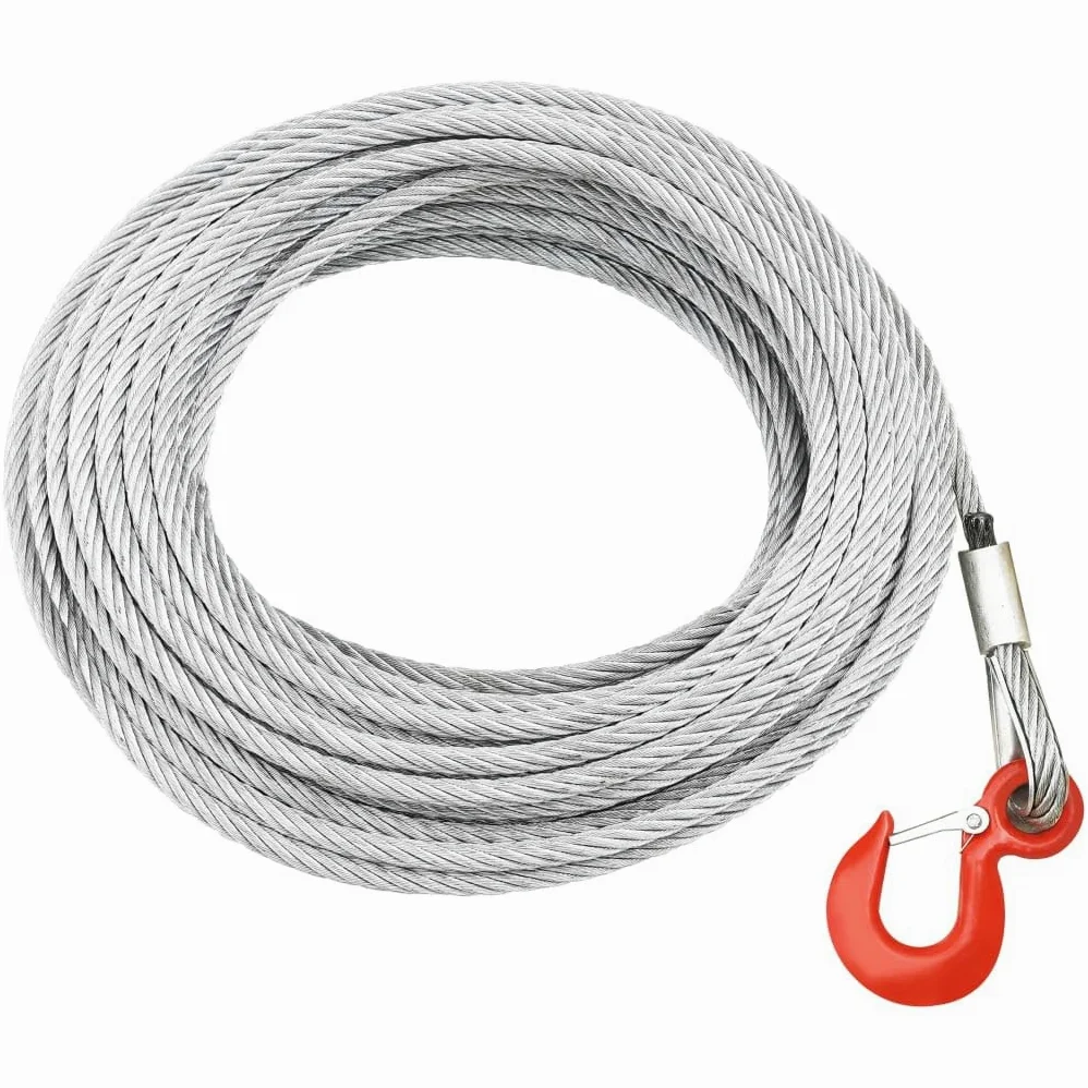 Cable de alambre de acero galvanizado, 20 m, 8 mm, capacidad de carga de 800 kg, incluye gancho de seguridad para casa, jardín, taller