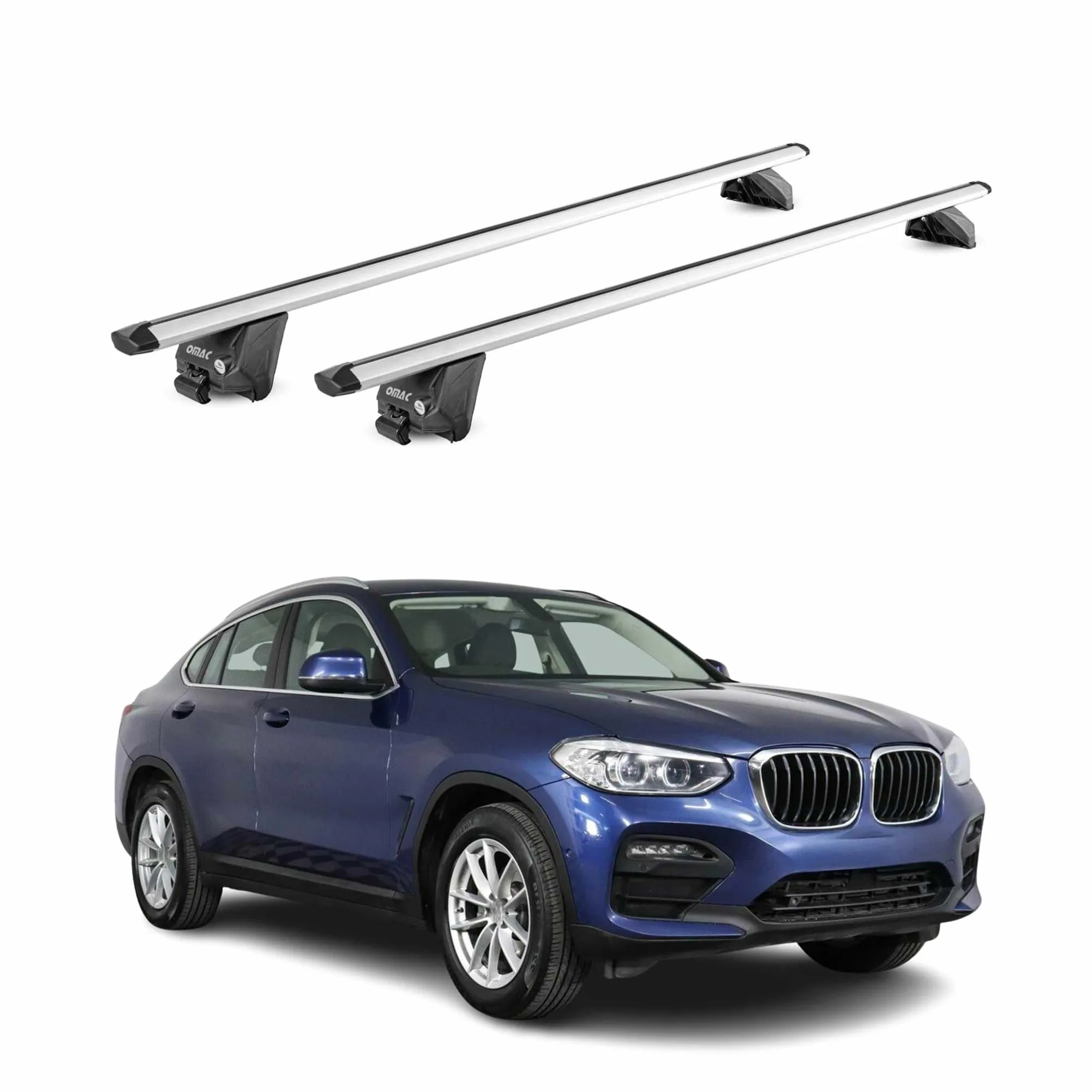 OMAC Barras de Techo Aluminio TÜV geprüft para BMW X4 F26 2014-2018 – para Barras Integradas – T Nut – MAX 100 kg – 2 Schlösser Plata