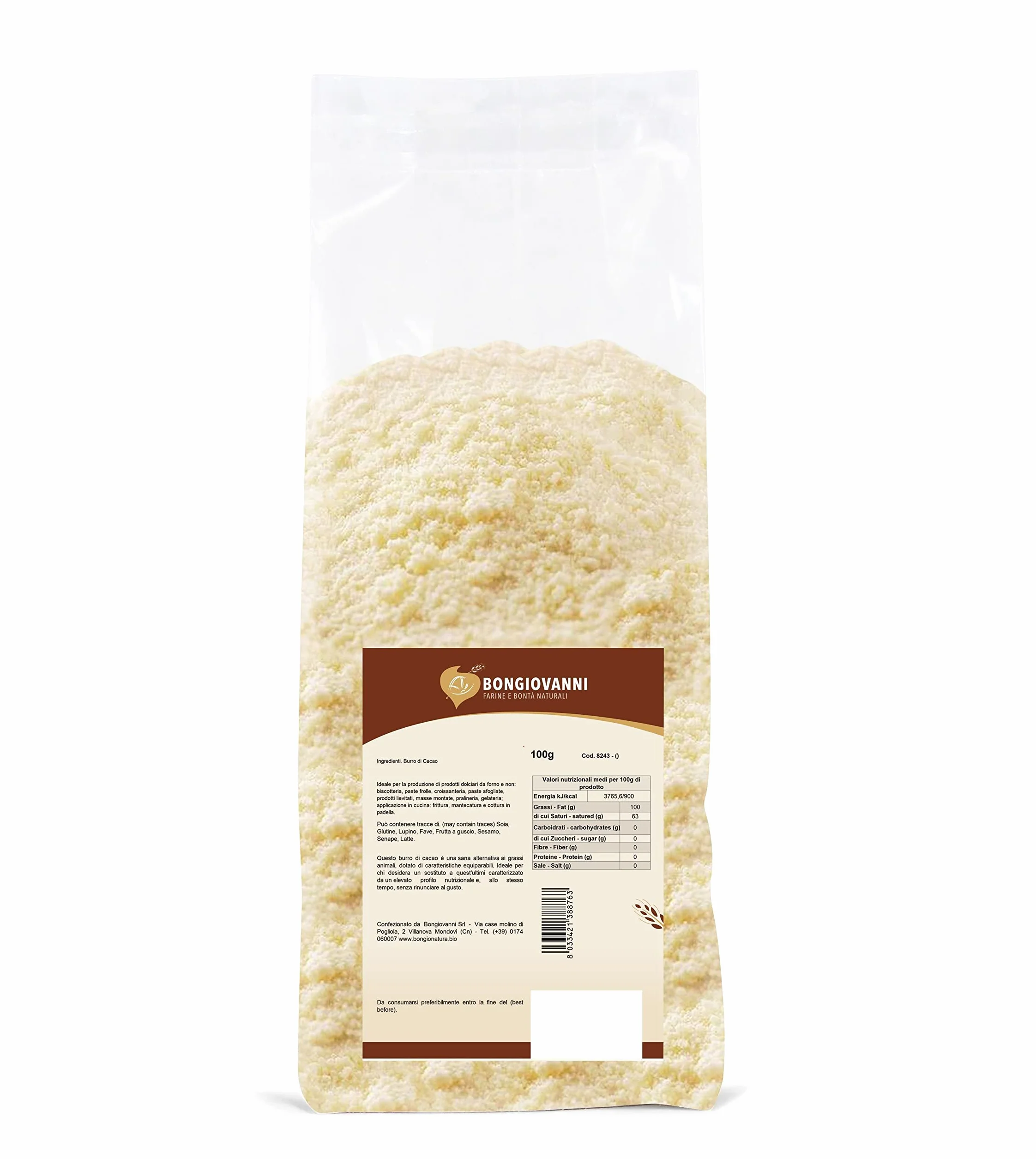 Bongiovanni Bontà Naturali Manteca de Cacao en Polvo, 100 g