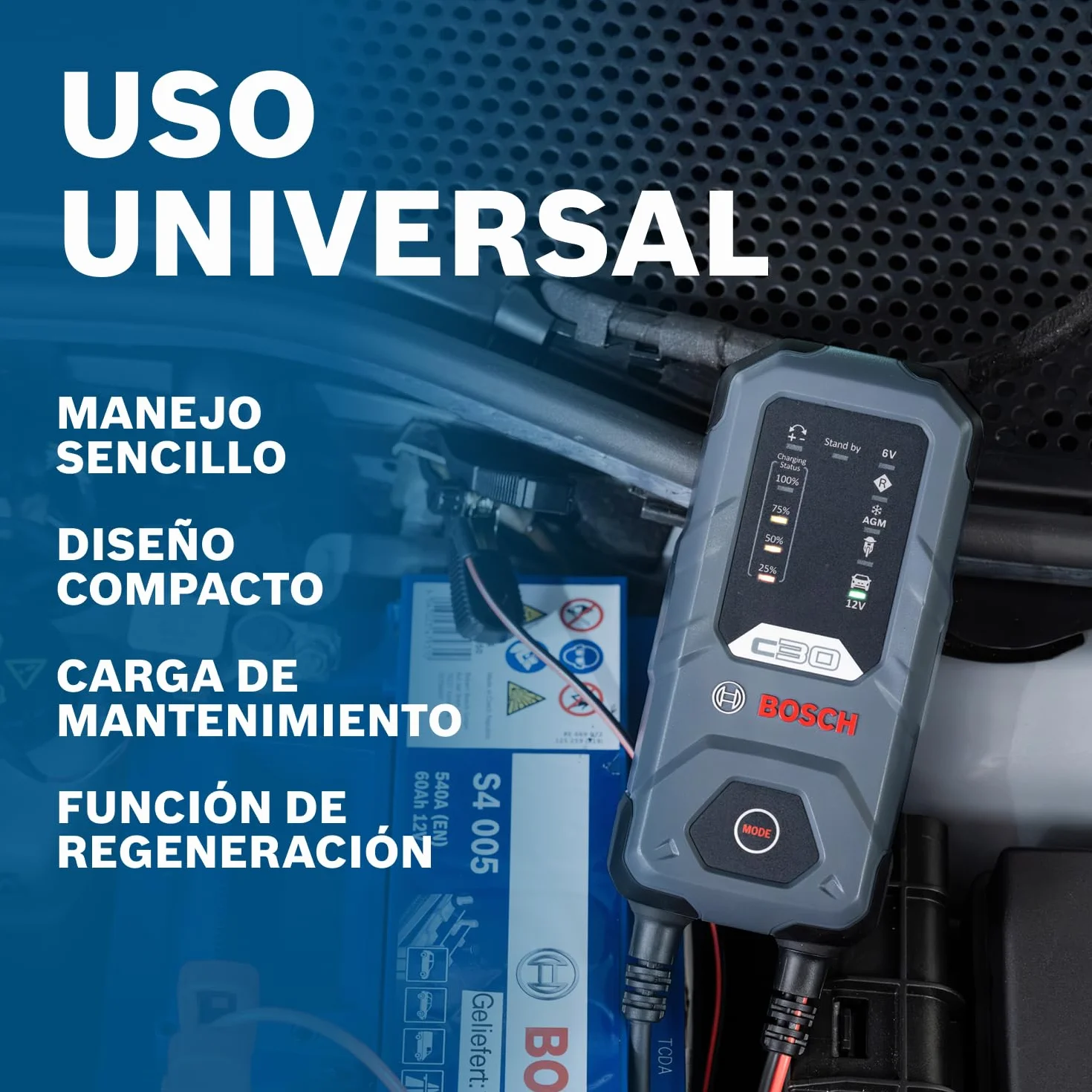 BOSCH Cargador de batería de Coche 3,8A para Coche Camiones Moto 0 189 911 030