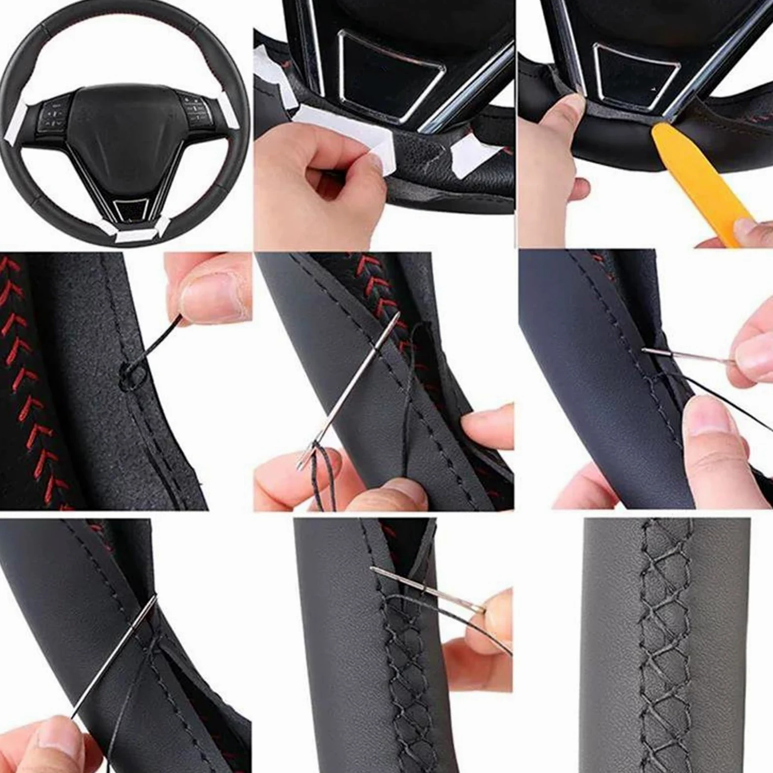 Funda Volante De Coche para Ford para Fiesta 2008-2017, para EcoSport 2014-2017, Accesorios Decorativos para Interiores De Coche.(Style 1)