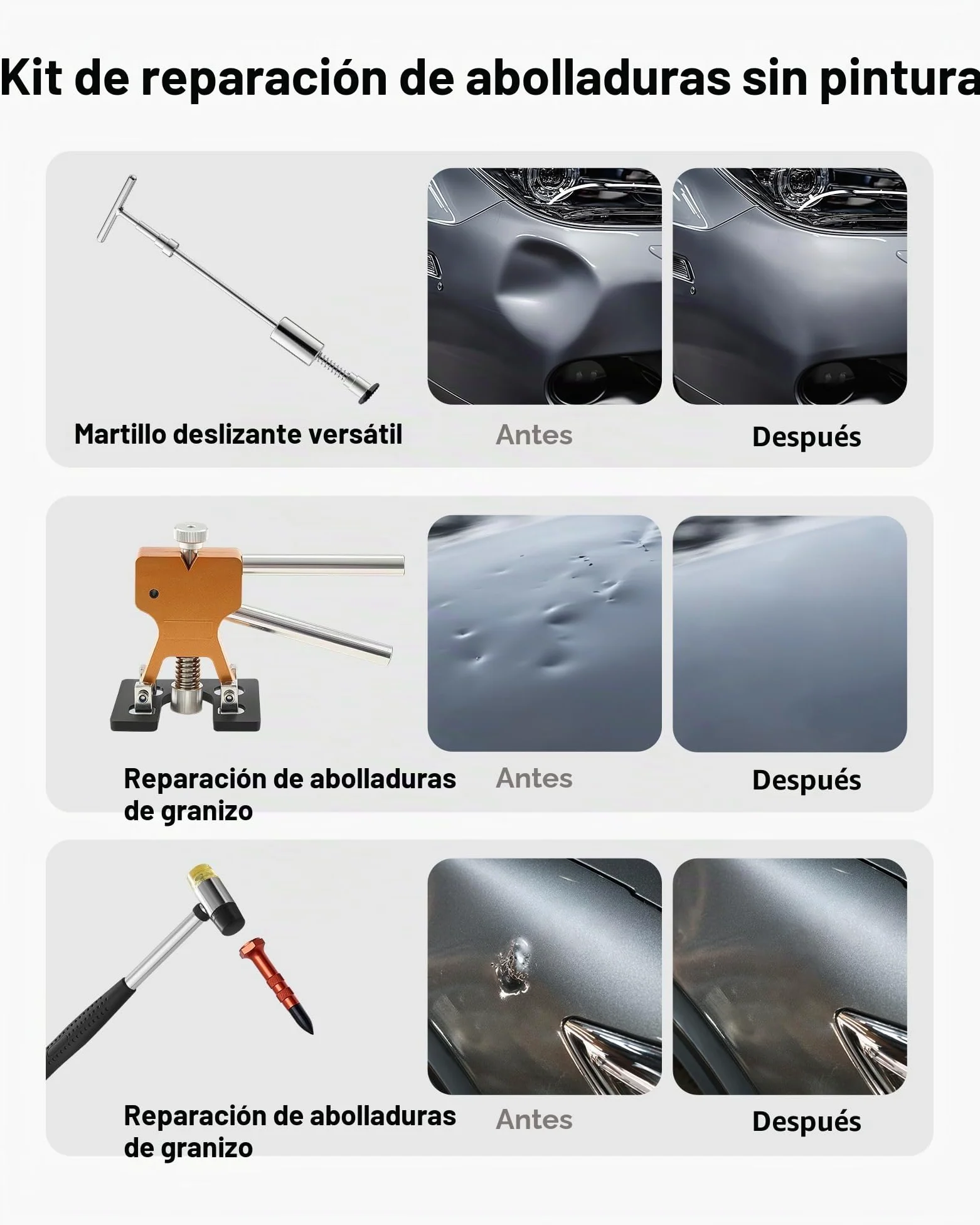 VEVOR Juego de Extractores de Abolladuras, sin Pintura, con Elevador Dorado, Martillo Deslizante, Barra T, Pistola de Pegamento y Herramientas a Eliminar Daños por Granizo en Carrocerías, 61 uds